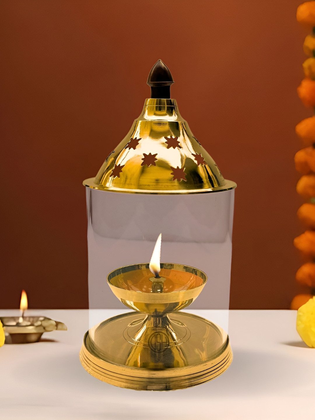 DSH Crafting Your Curiosity Gold-toned Brass Diya With Lid Pooja Essentials