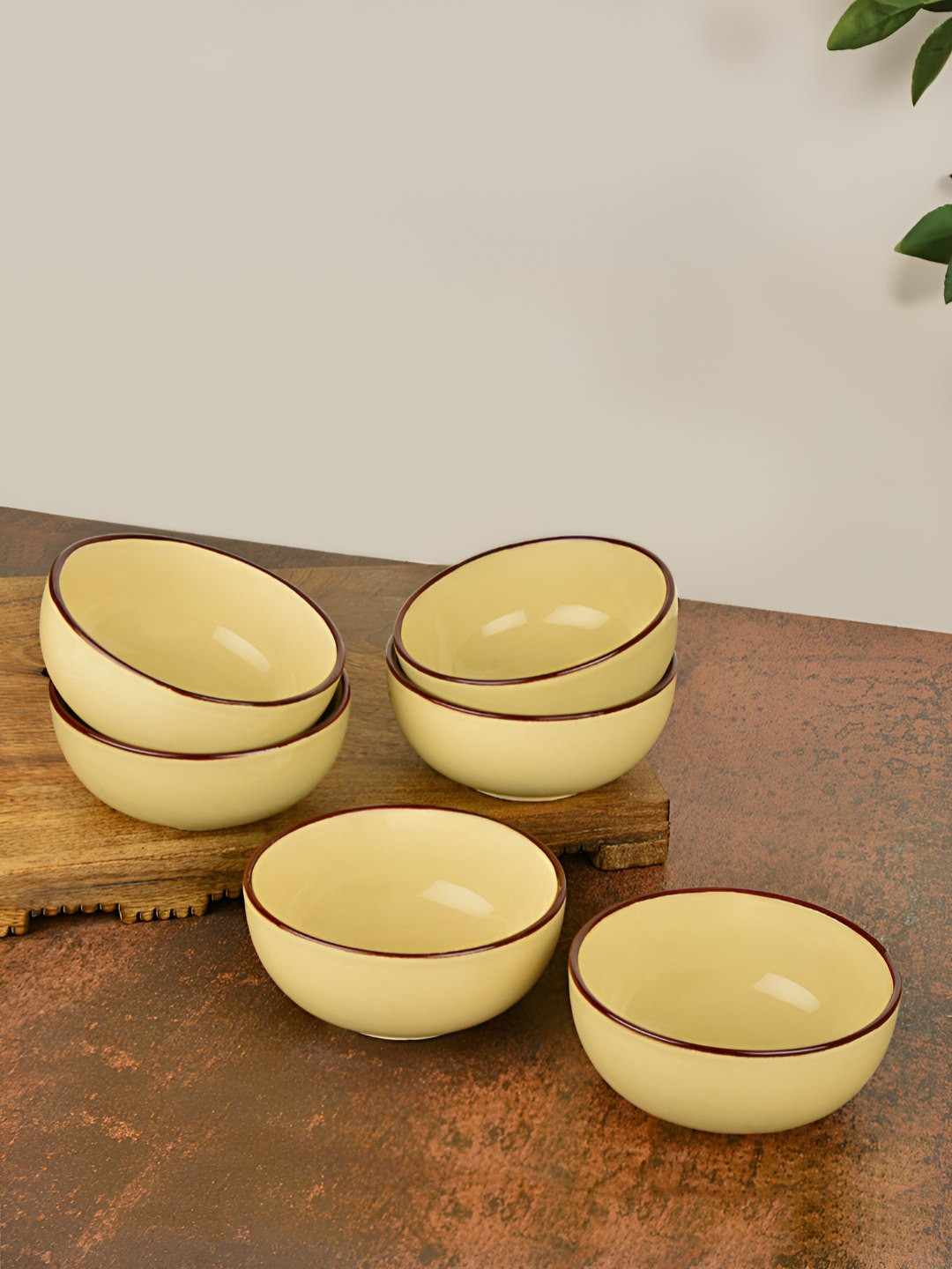 StyleMyWay 6 Pcs Hand Glazed Pale Yellow Ceramic Bowls for Dinner & Dessert