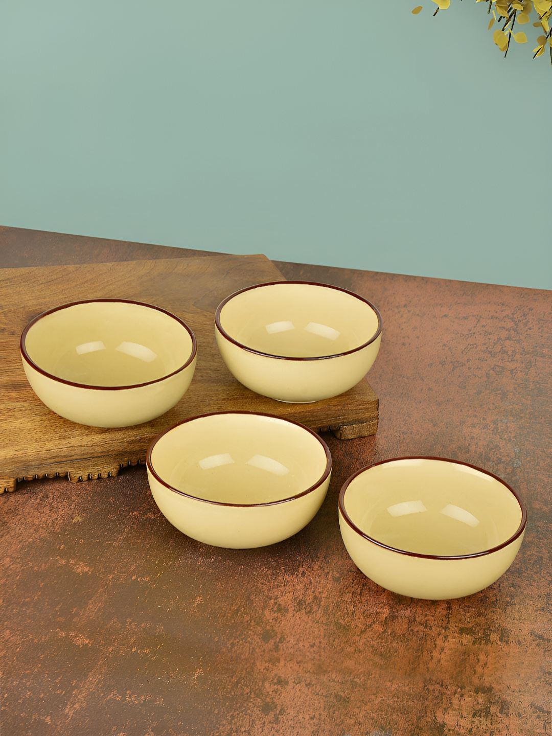 StyleMyWay 4 Pcs Hand Glazed Pale Yellow Ceramic Bowls for Dinner & Dessert