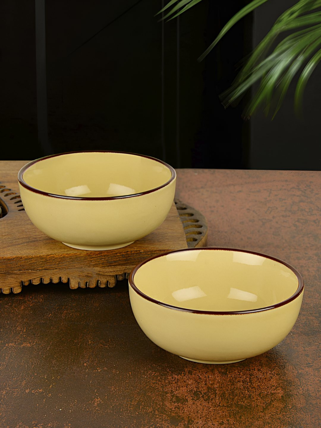 StyleMyWay 2 Pcs Hand Glazed Pale Yellow Ceramic Bowls for Dinner & Dessert