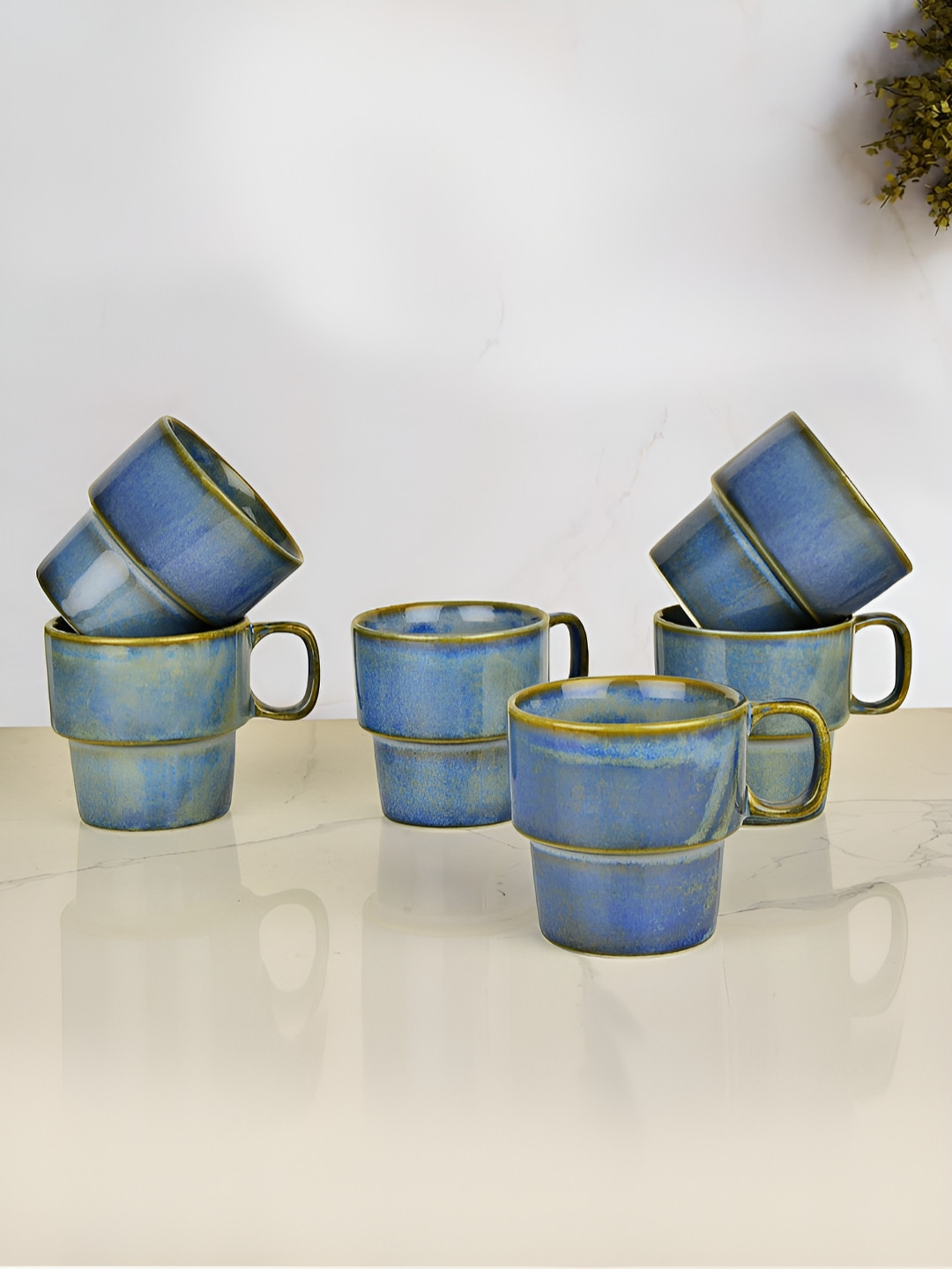 StyleMyWay Teal Ceramic Handmade 6 Piece Mugs-200ml