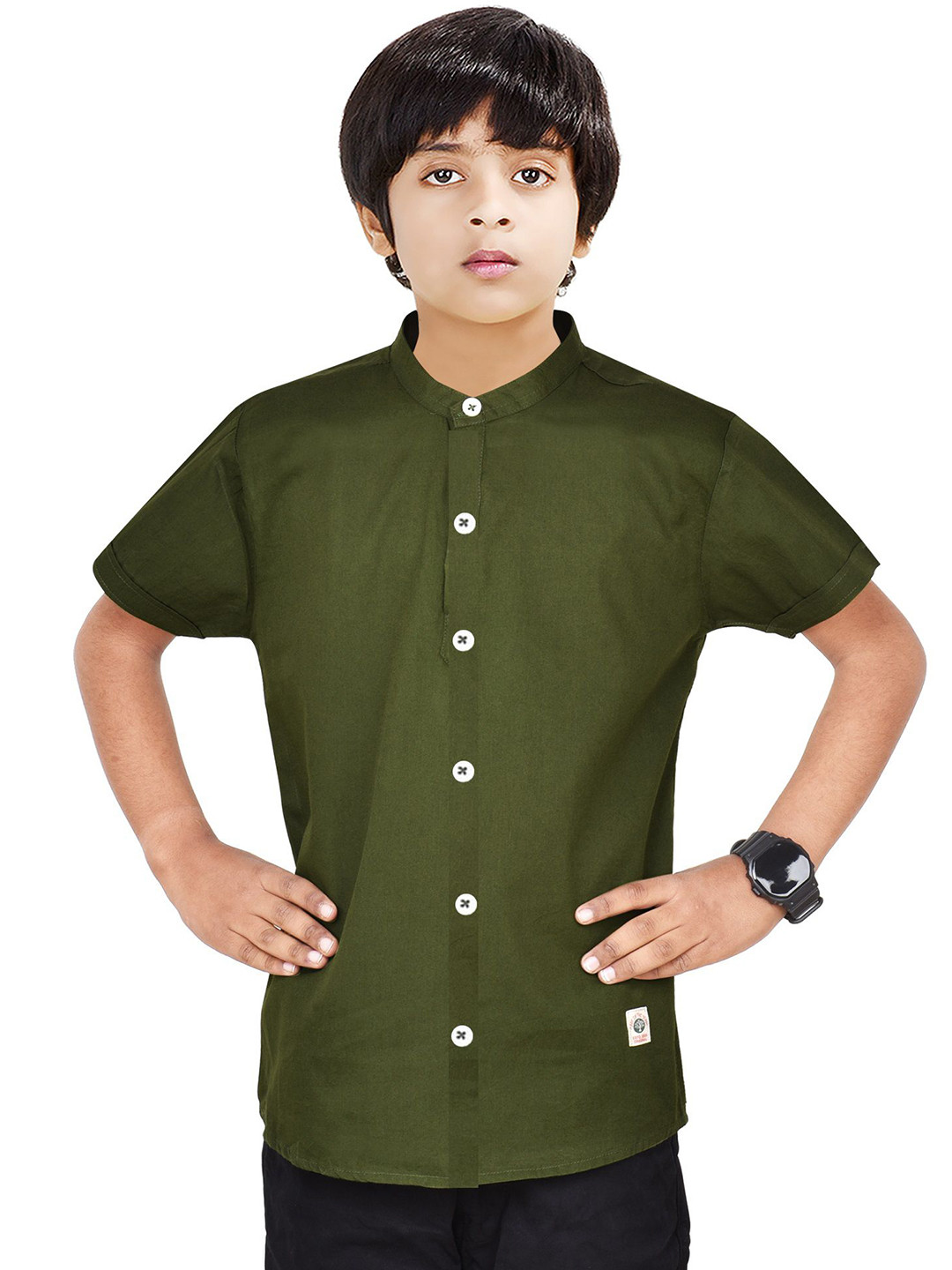 MADE IN THE SHADE Boys Band Collar Solid Cotton Casual Shirt