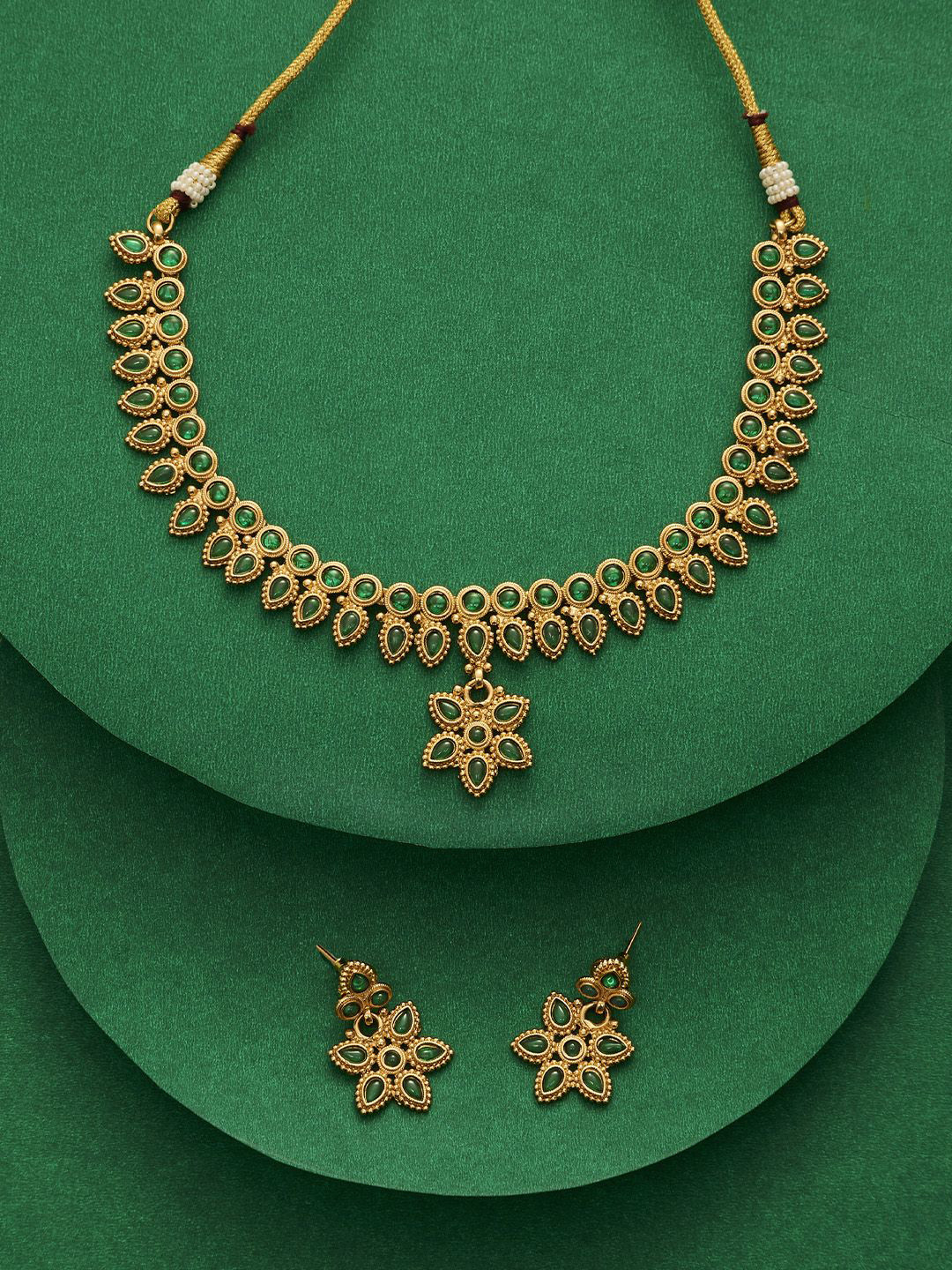 TEEJH Tanrika Gold Plated Ruby Studded Jewellery Set