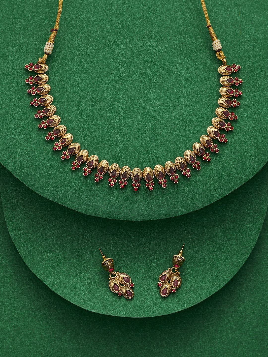 TEEJH Kashvini Women Gold Plated Ruby Studded Jewellery Set