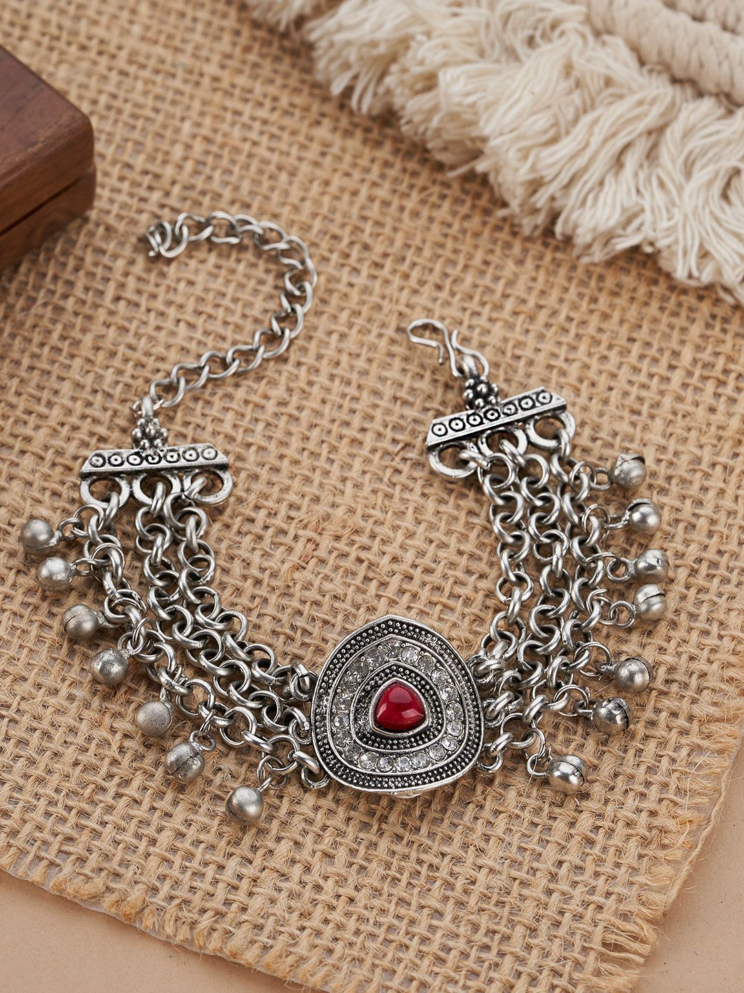 TEEJH Tanisha Oxidised Silver-Plated Bangle-Style Bracelet