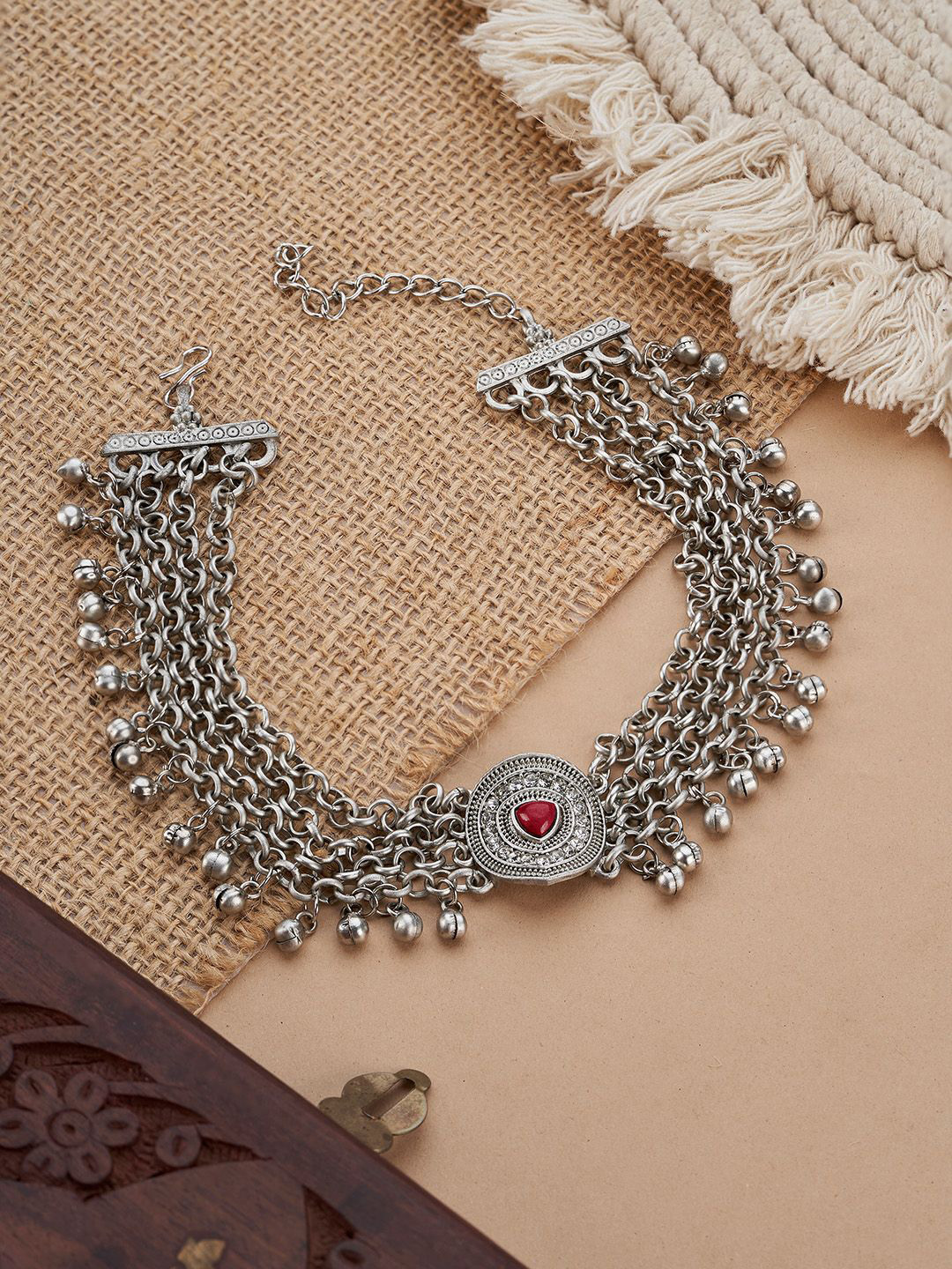 TEEJH Uzma Silver-Plated Oxidised Necklace