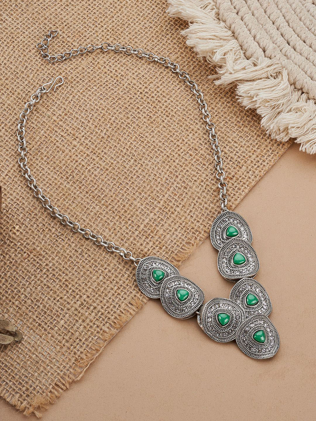 TEEJH SudamatiTurquoise Necklace Silver-Plated Oxidised Necklace