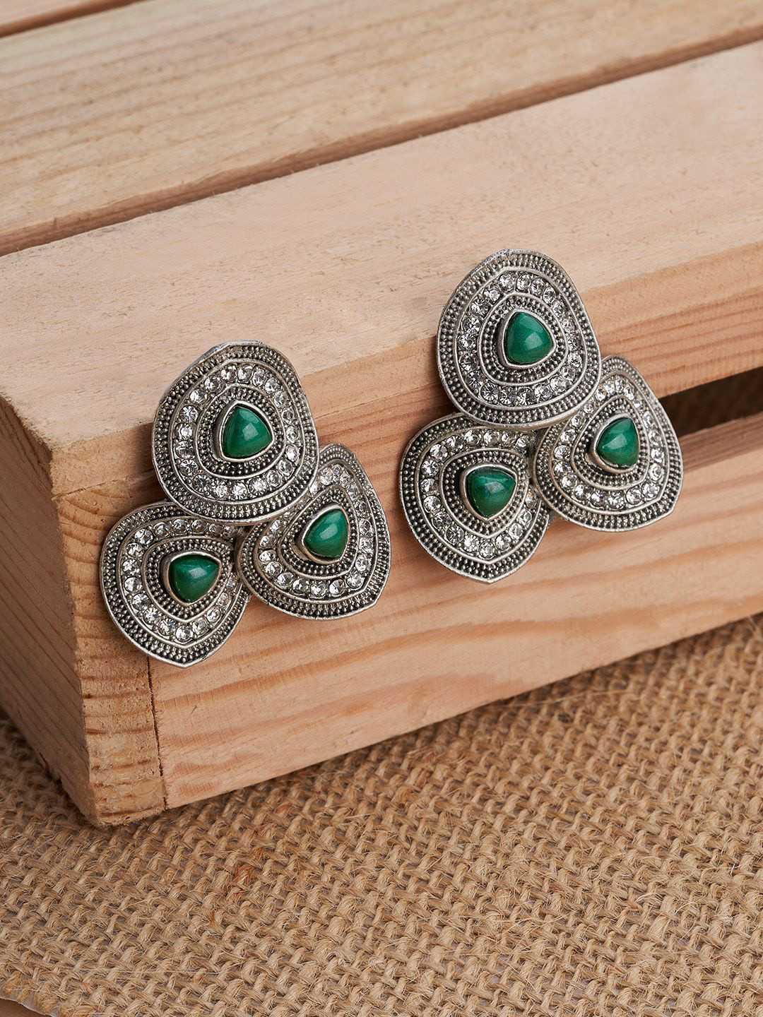 TEEJH Daya Silver-Plated Contemporary Oxidised Studs