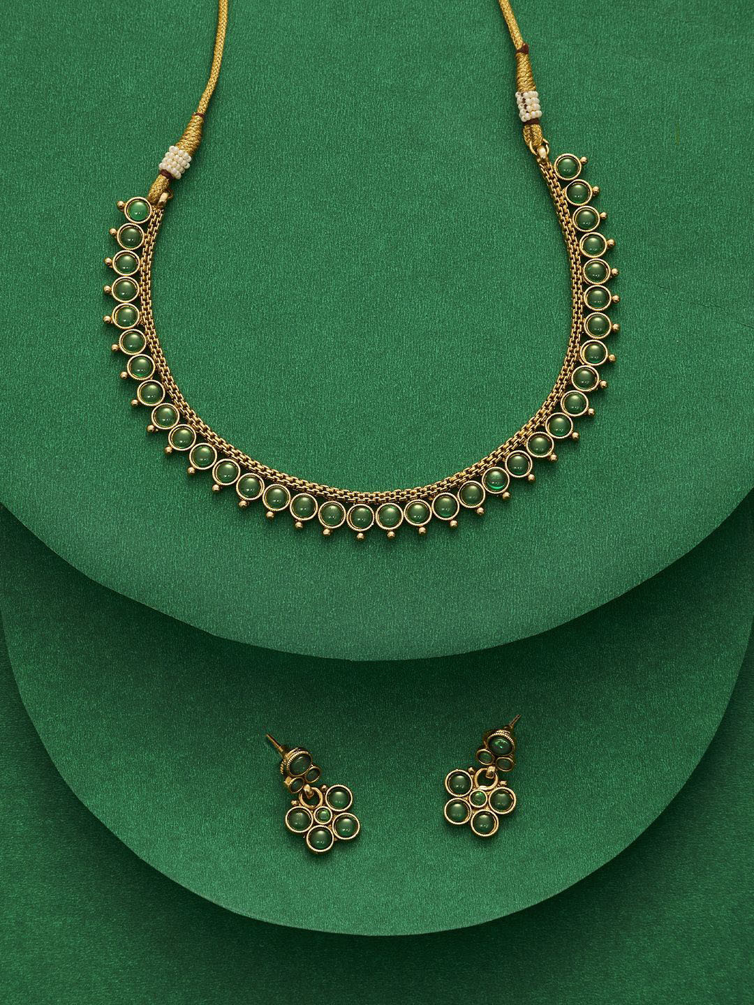 TEEJH Hrishita Women Gold Plated Ruby Studded Jewellery Set