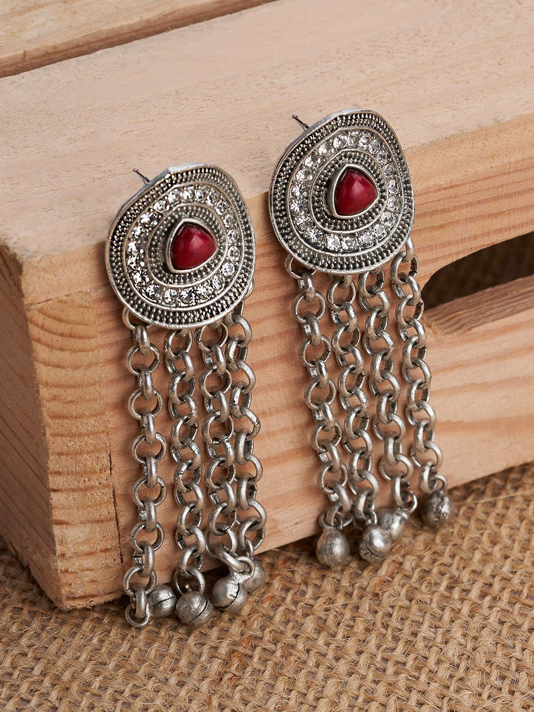 TEEJH Suparna Silver-Plated Contemporary Oxidised Drop Earrings