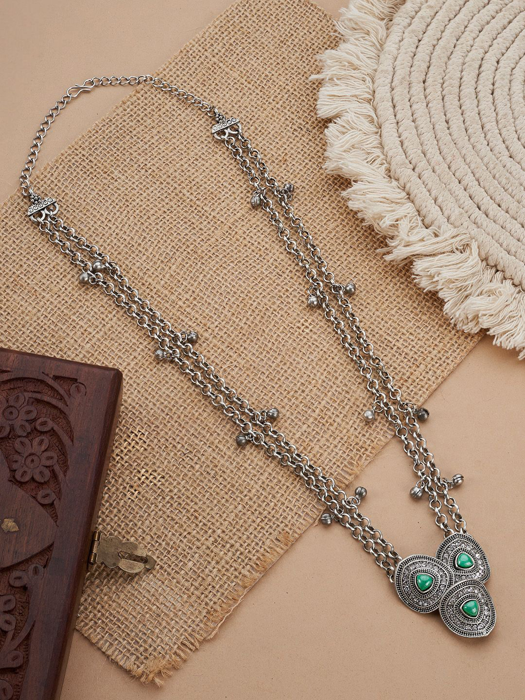 TEEJH Aprimoksh Turquoise Necklace Silver-Plated Oxidised Necklace