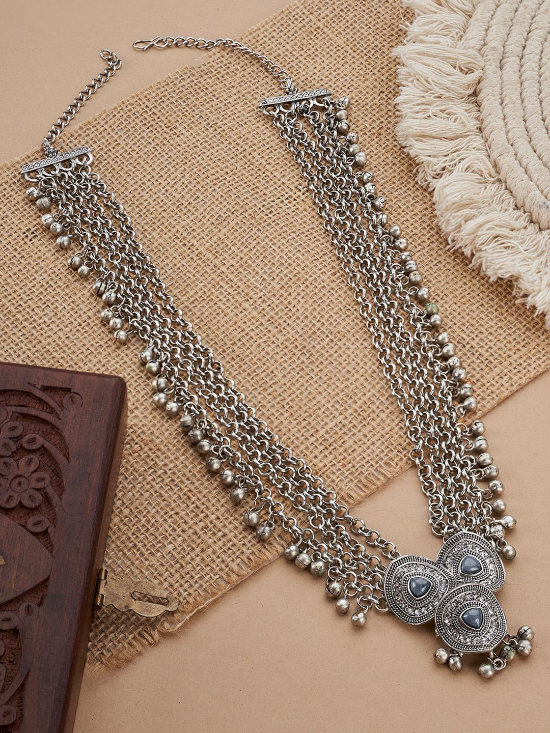 TEEJH Kimaya Silver-Plated Oxidised Necklace