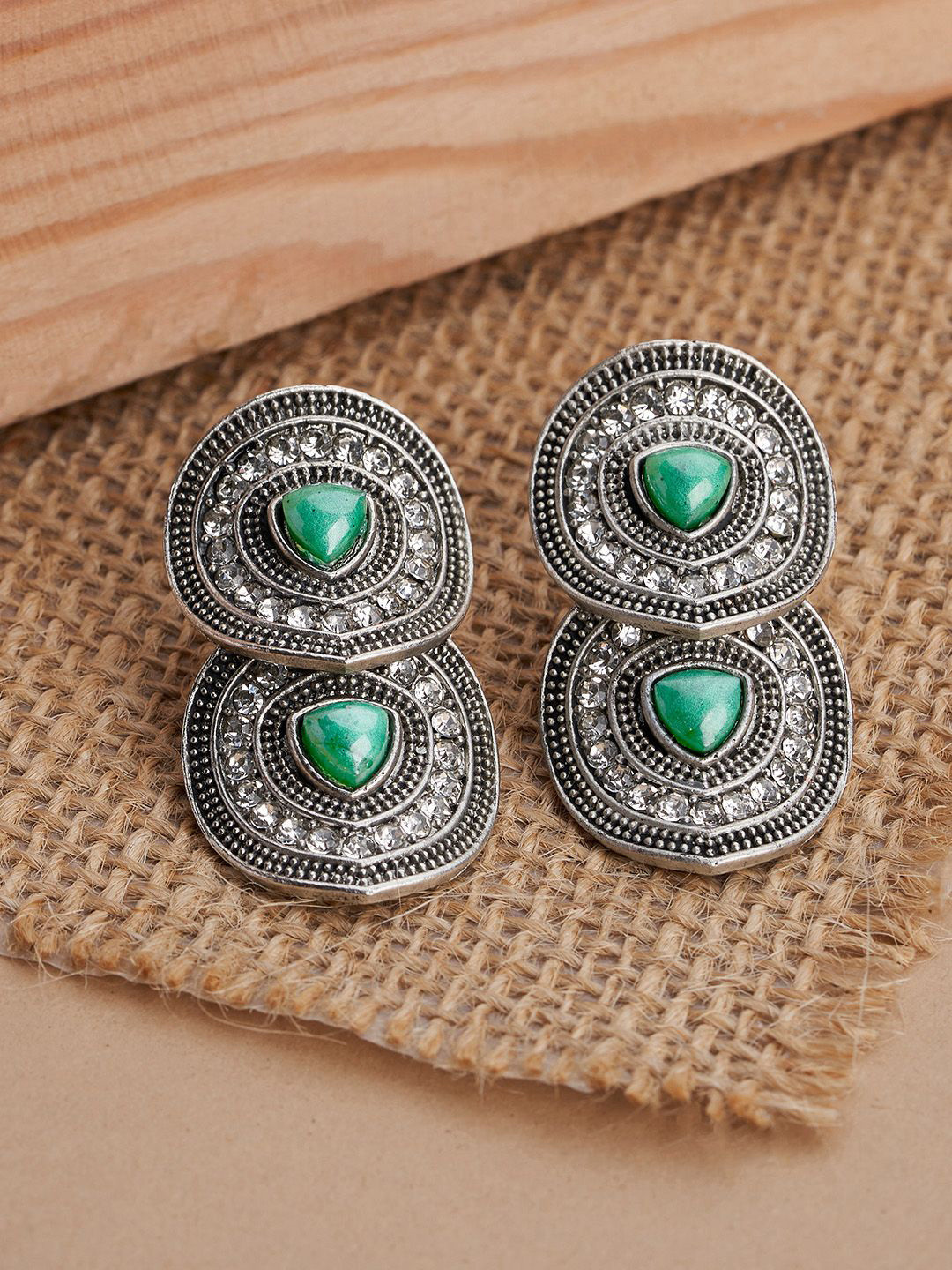 TEEJH Tapti Silver-Plated Contemporary Oxidised Studs
