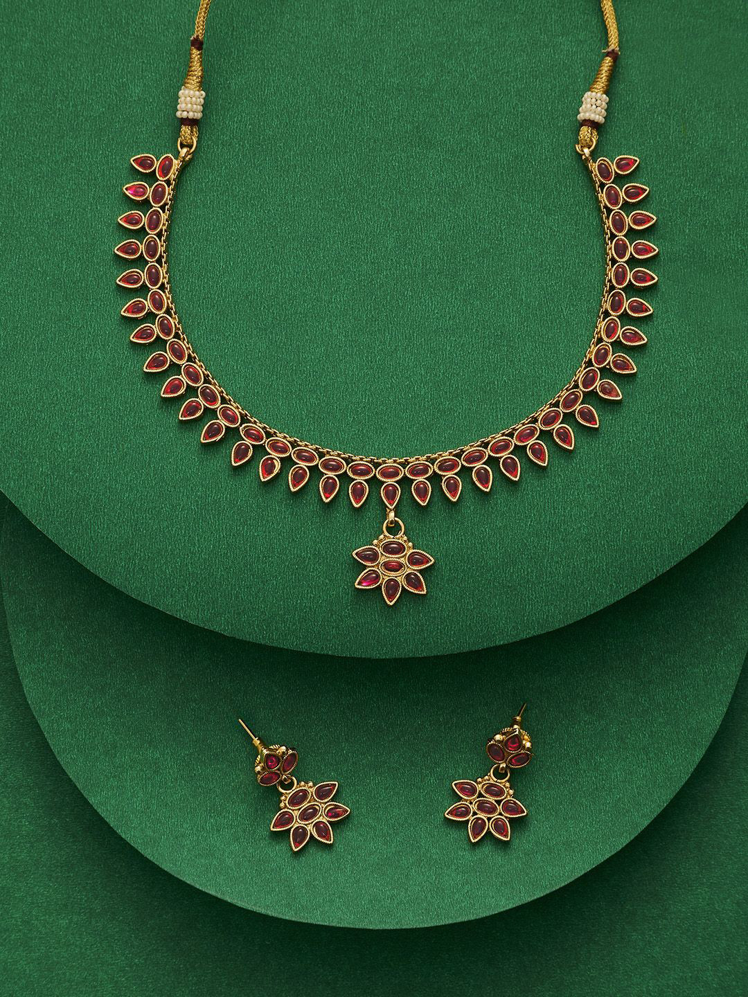 TEEJH Gauranshi Gold Plated Ruby Studded Jewellery Set