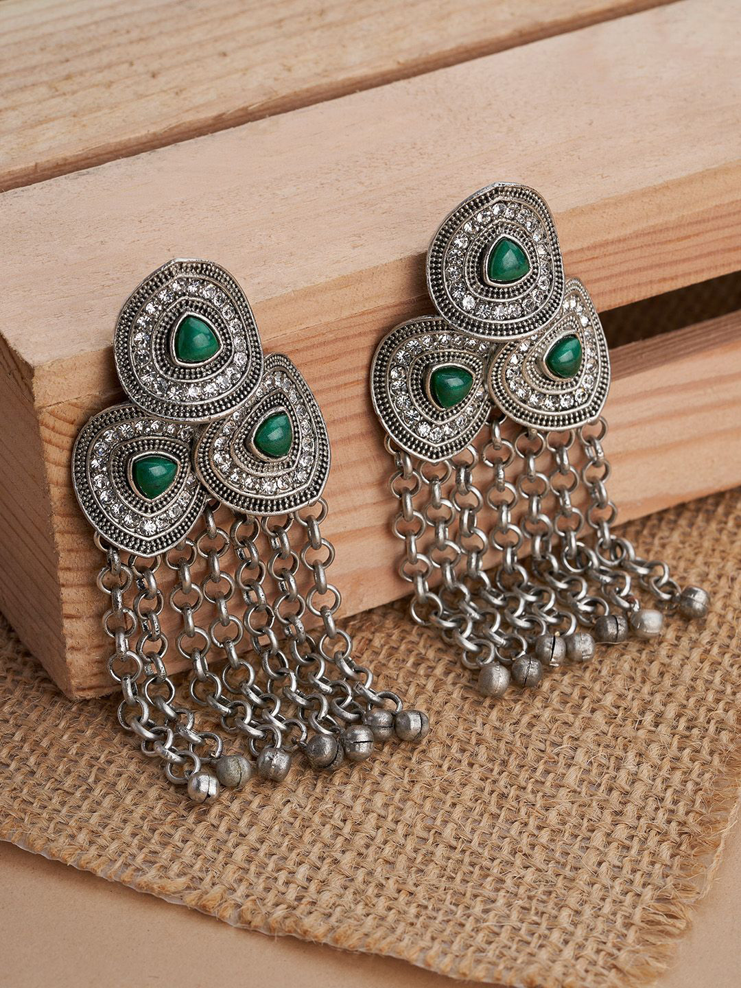 TEEJH Janani Silver-Plated Contemporary Oxidised Drop Earrings