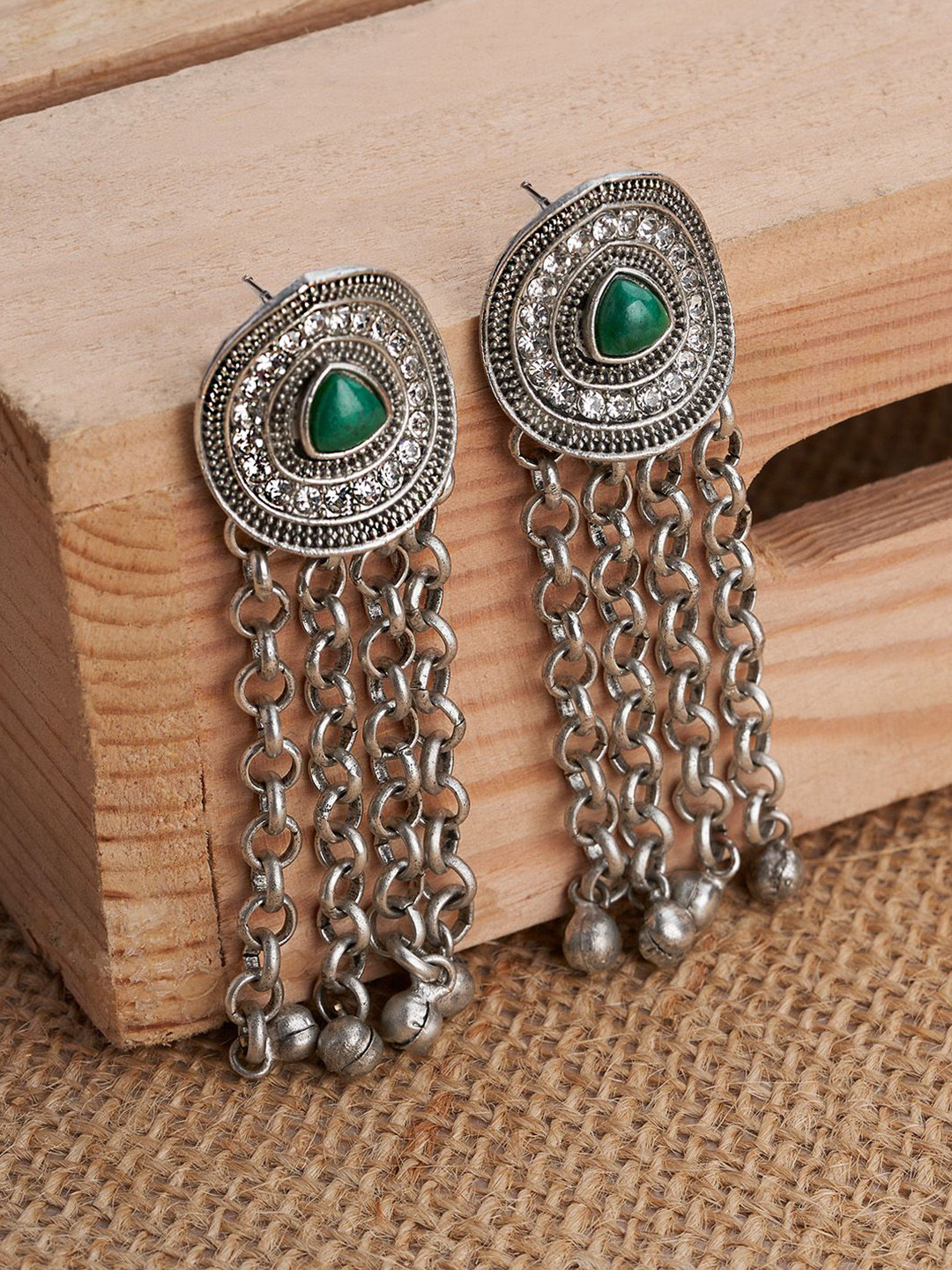 TEEJH Jia Silver-Plated Contemporary Oxidised Drop Earrings