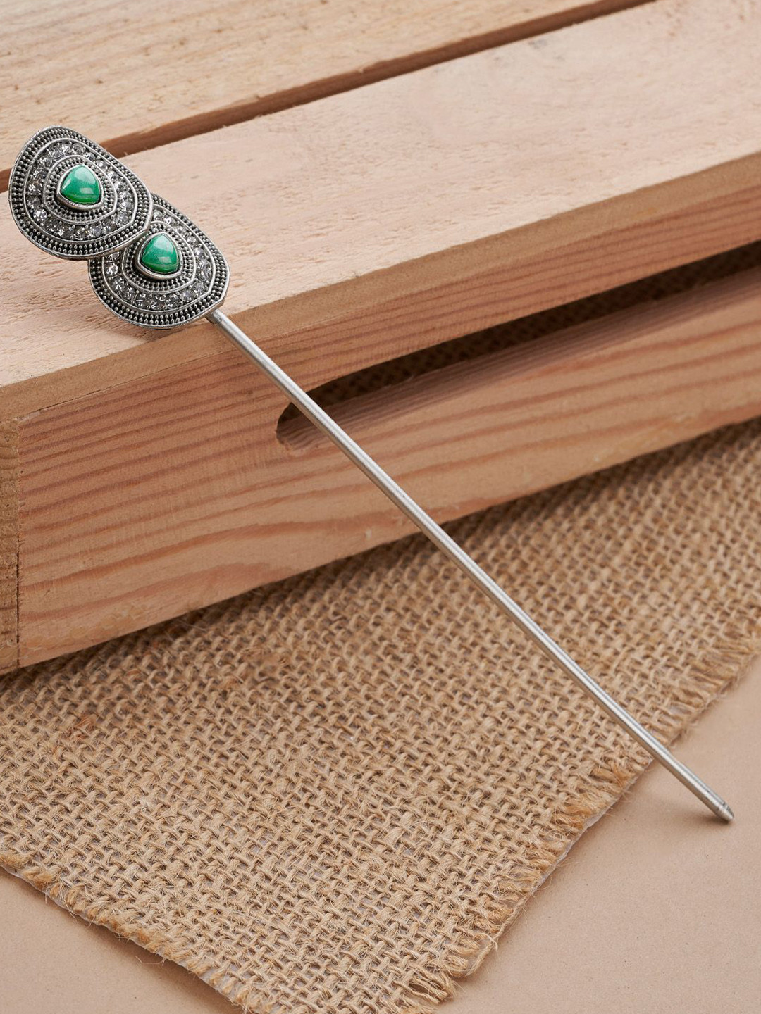 TEEJH Women Vaidahi Silver Turquoise Hair Pin