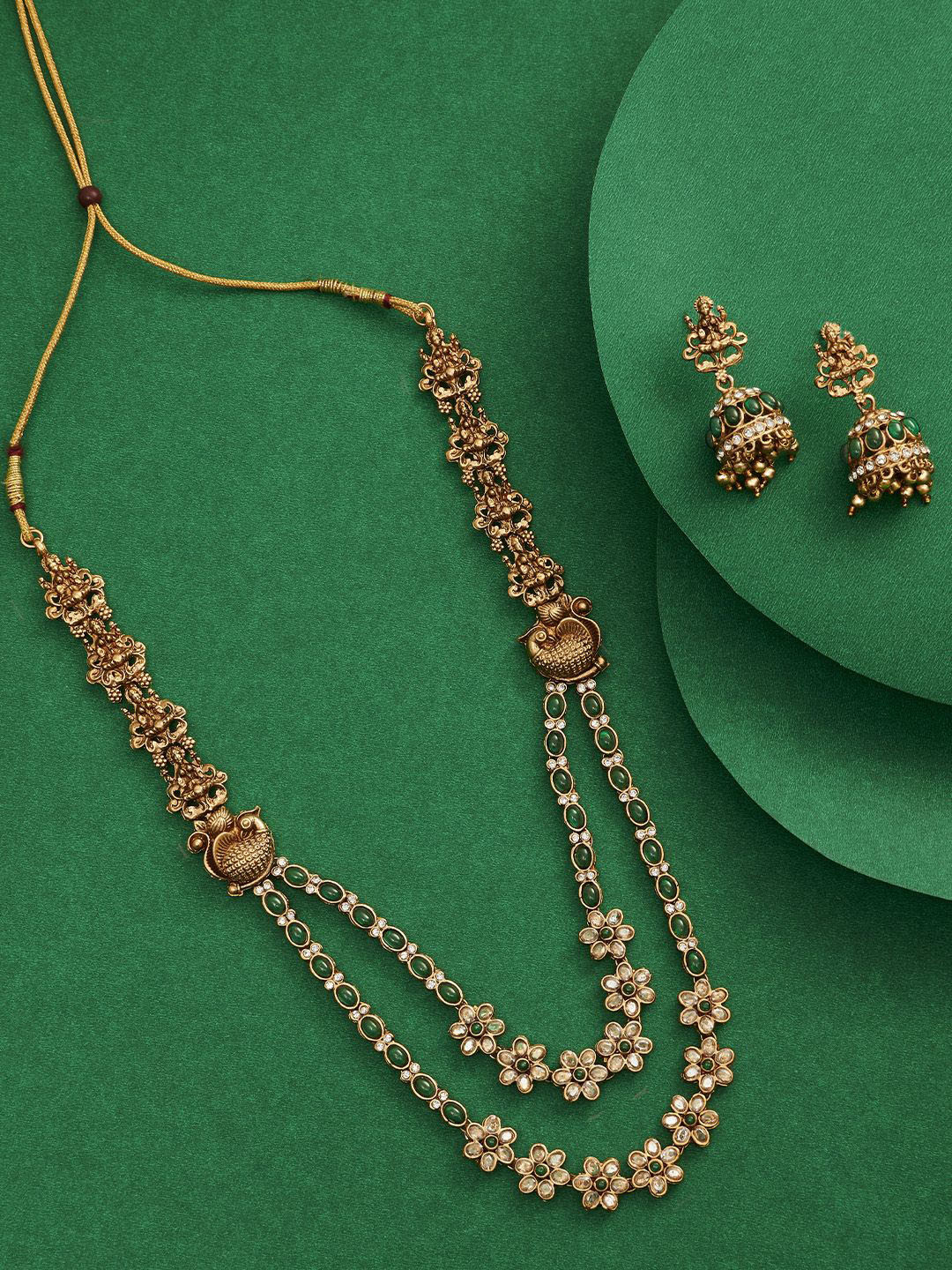 TEEJH Chaitanya Women Gold Plated Artificial Stones and Beads Jewellery Set