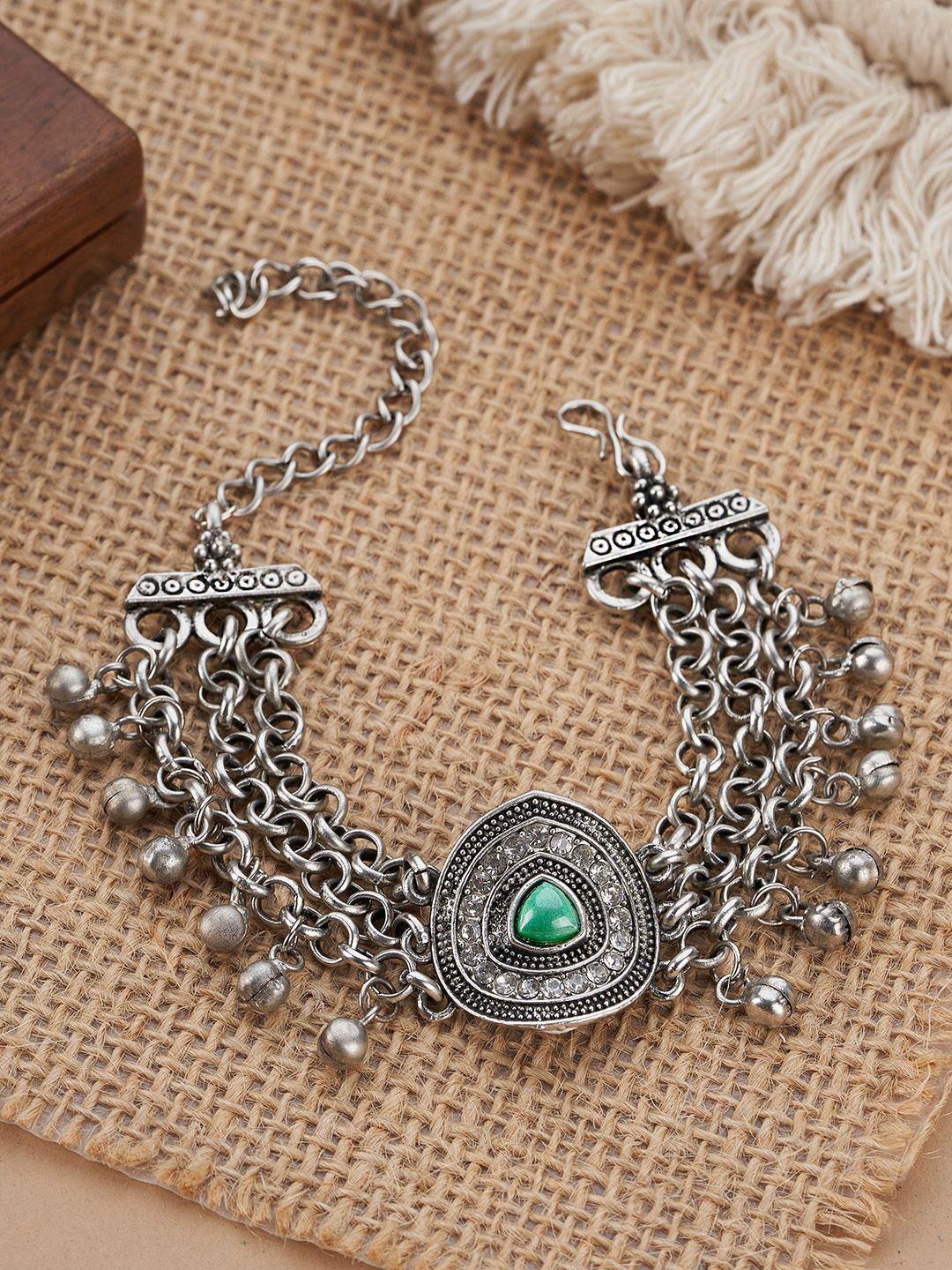 TEEJH Sveksha Turquoise Oxidised Silver-Plated Bangle-Style Bracelet