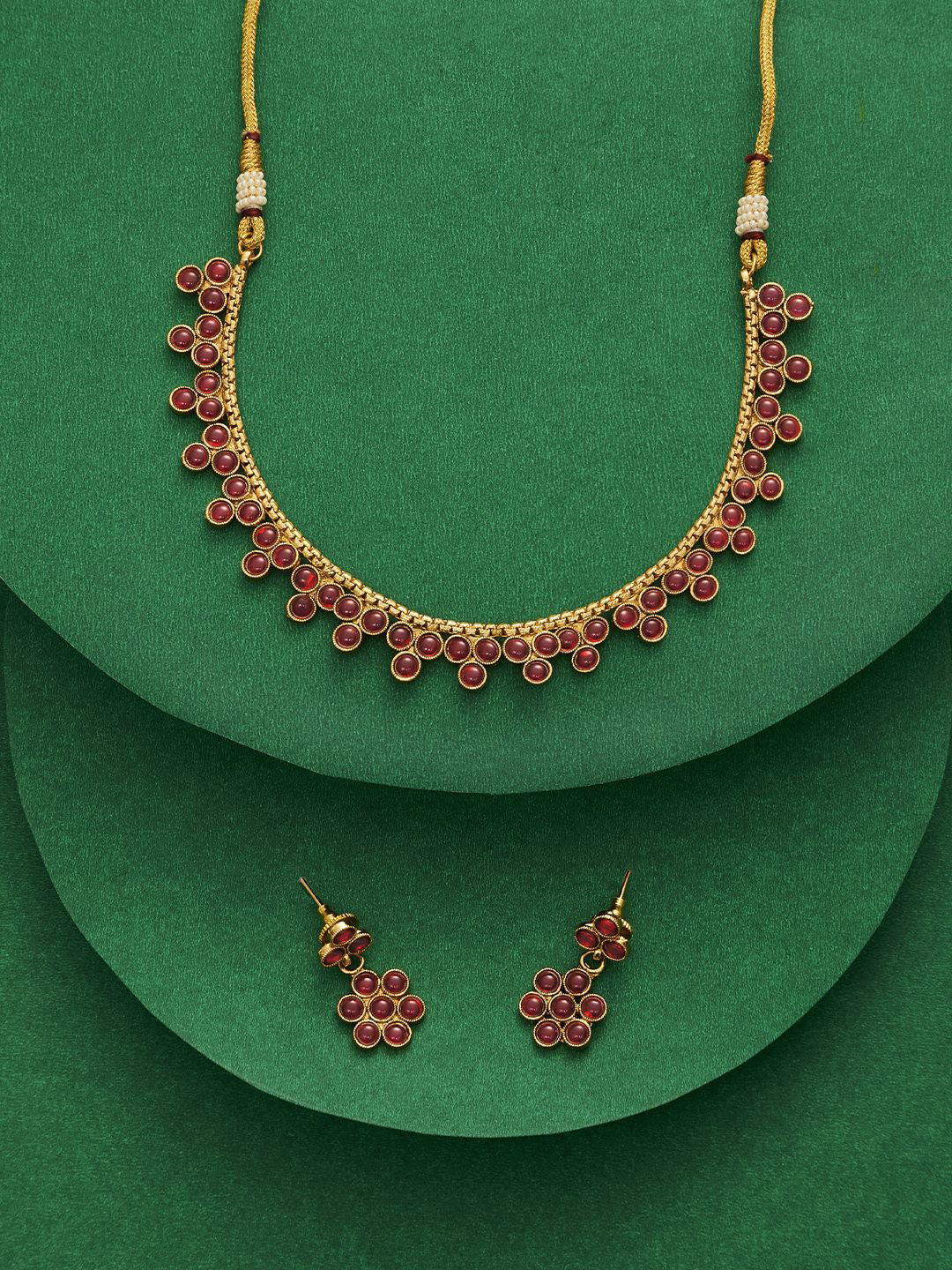 TEEJH Vismaya Women Gold Plated Ruby Studded Jewellery Set