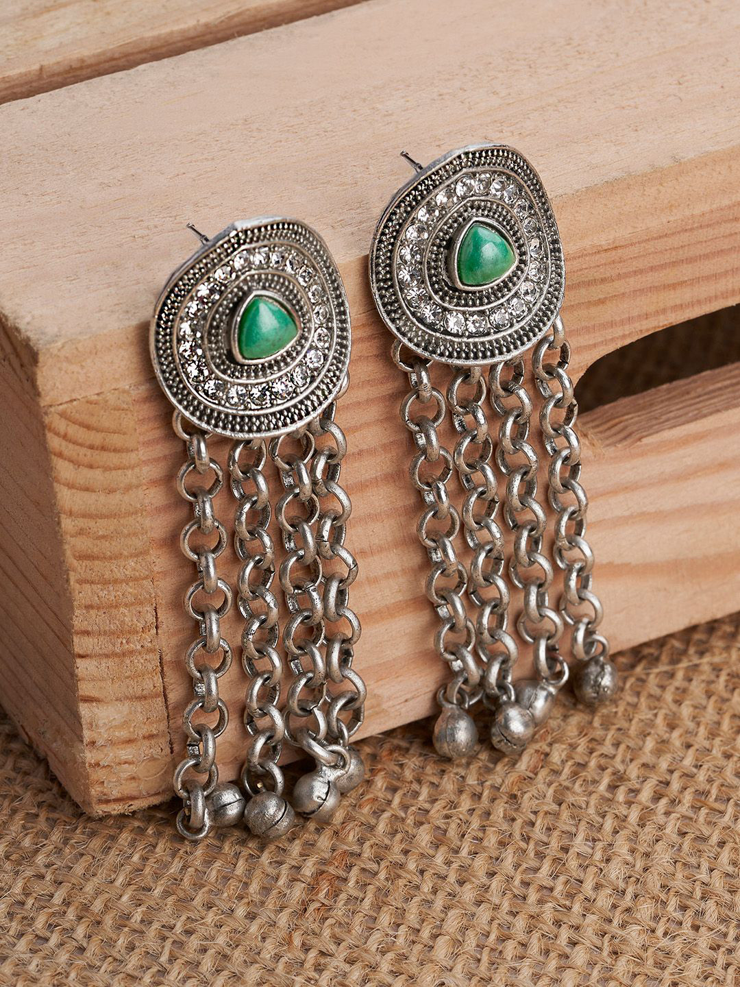 TEEJH Kathani Silver-Plated Contemporary Oxidised Drop Earrings