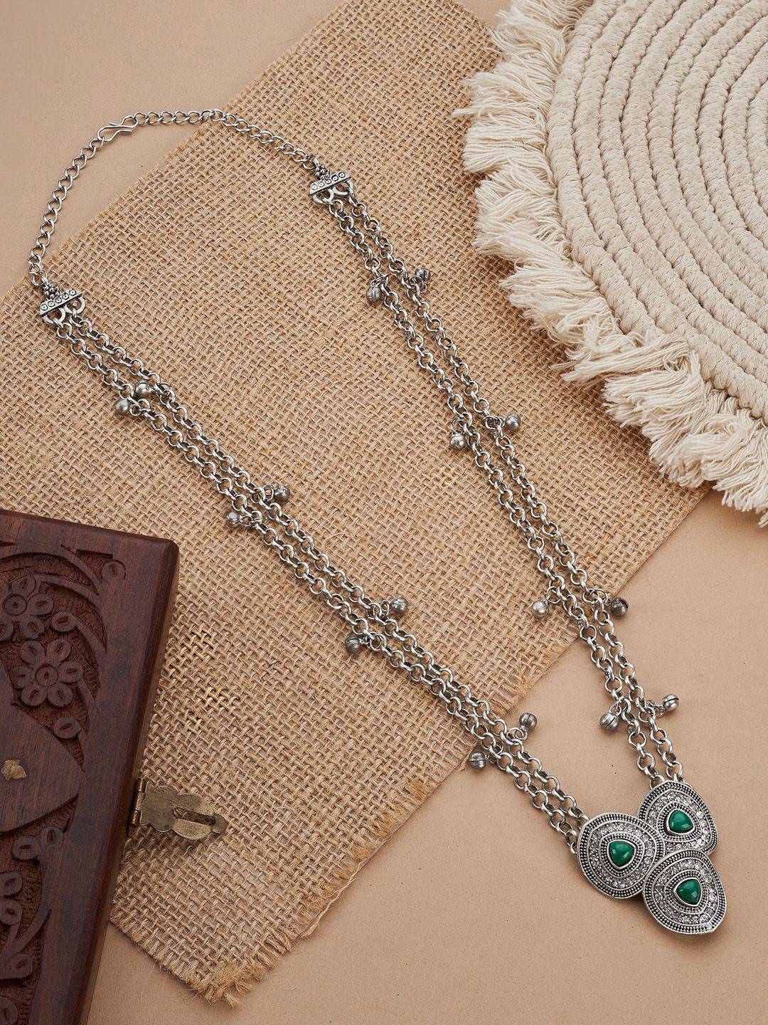 TEEJH Pavani Silver-Plated Oxidised Necklace