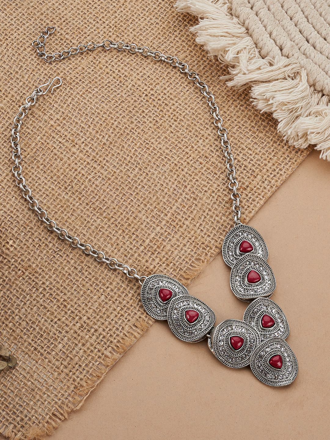 TEEJH Yamini Silver-Plated Oxidised Necklace