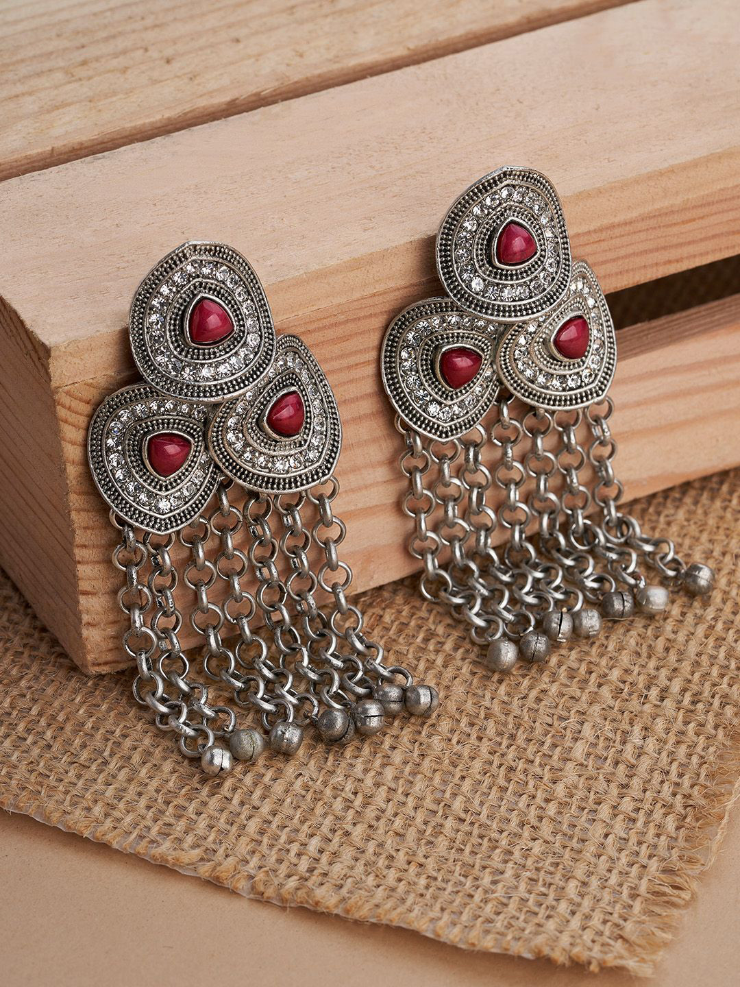 TEEJH Vidula Silver-Plated Contemporary Oxidised Drop Earrings