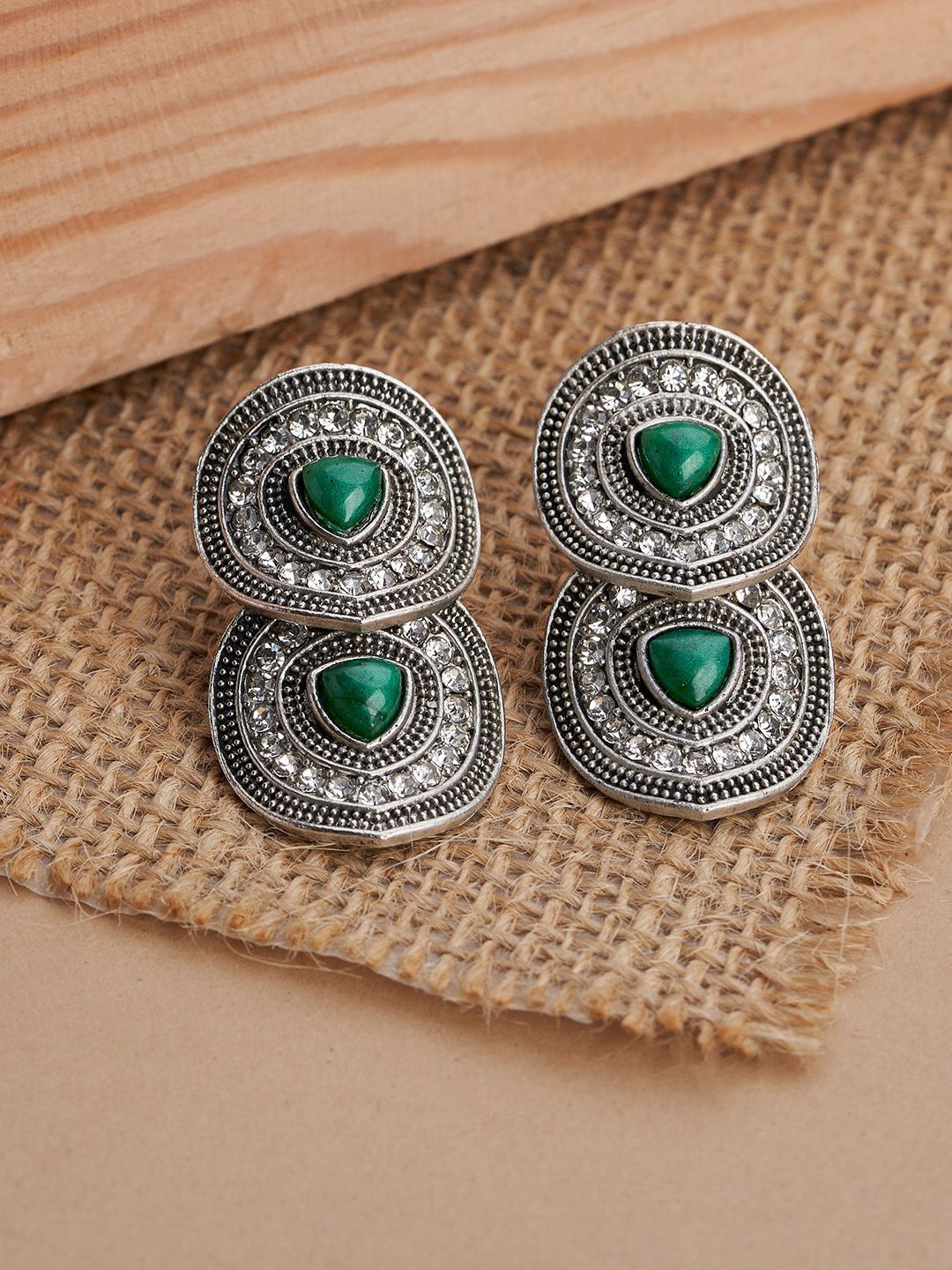 TEEJH Drishti Silver-Plated Contemporary Oxidised Drop Earrings