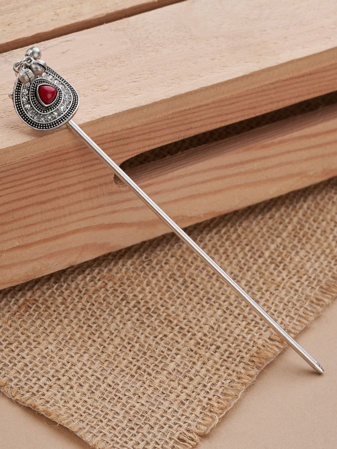 TEEJH Women Sharmin Silver Mehroon Hairpin