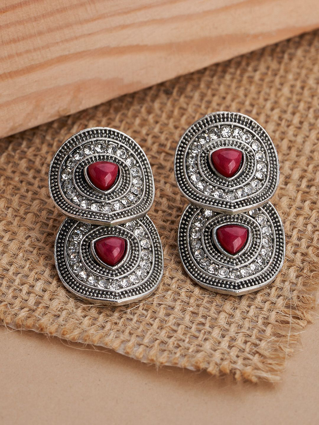 TEEJH Aaravi Silver-Plated Contemporary Oxidised Drop Earrings