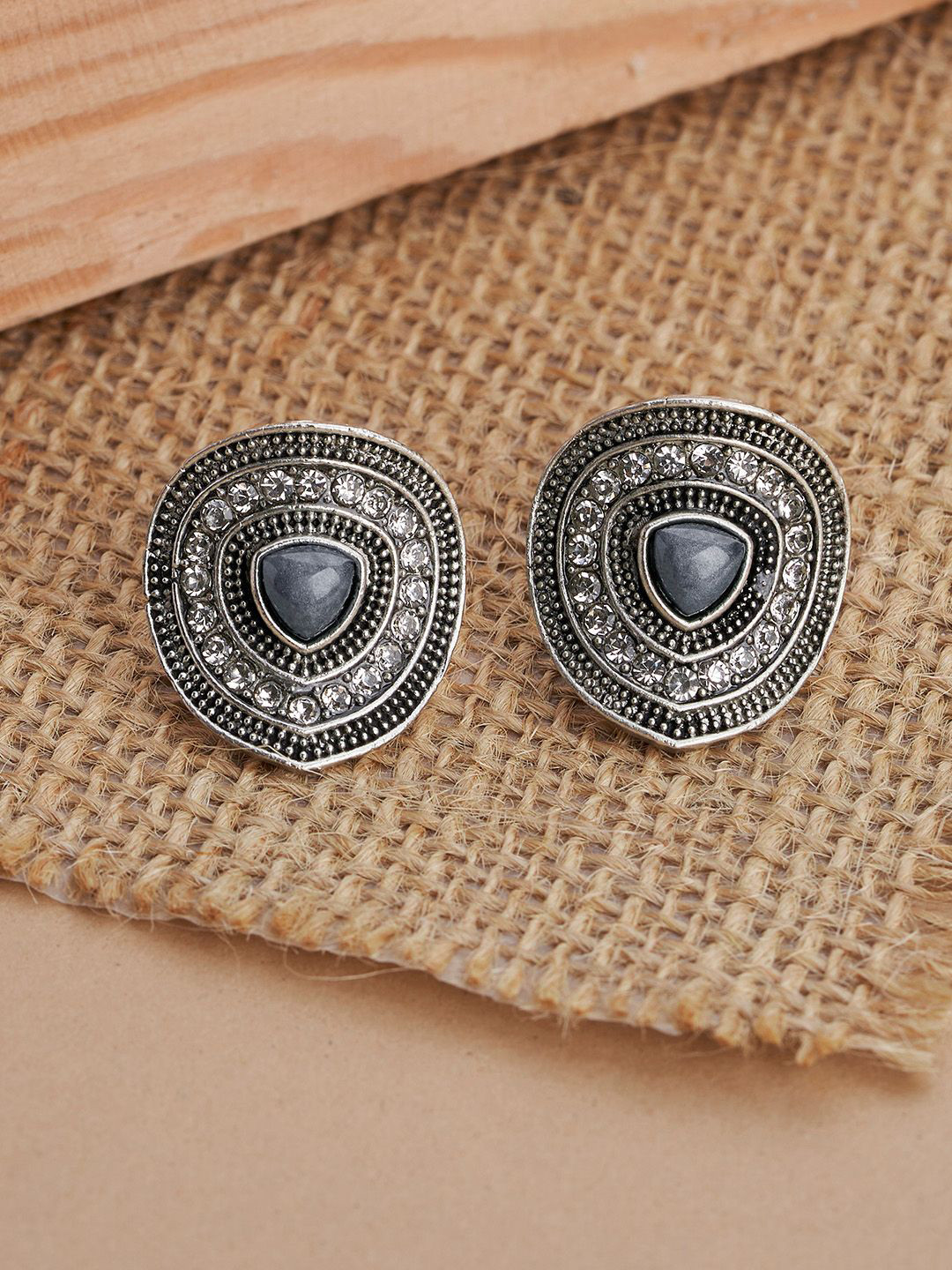 TEEJH Bavinh Silver-Plated Contemporary Oxidised Studs