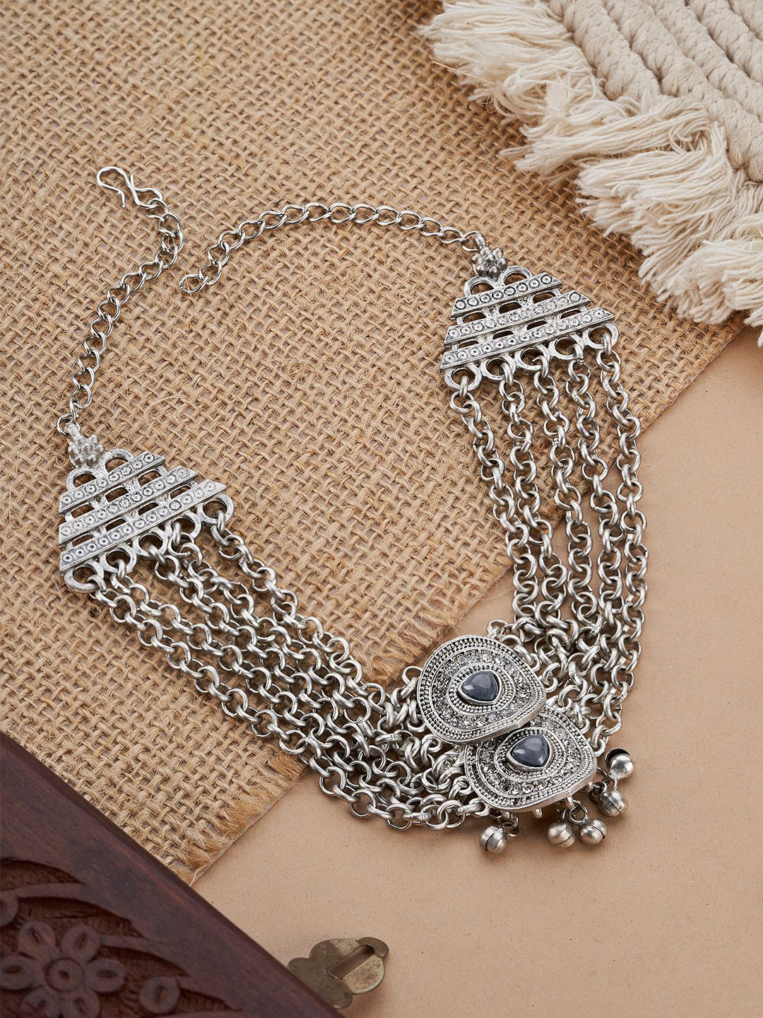 TEEJH Kimakshi Silver-Plated Oxidised Necklace