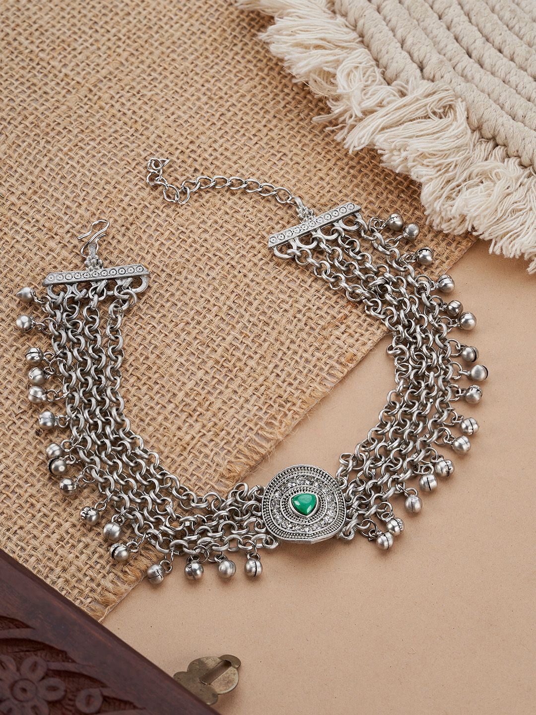 TEEJH Bhavana Silver-Plated Oxidised Necklace