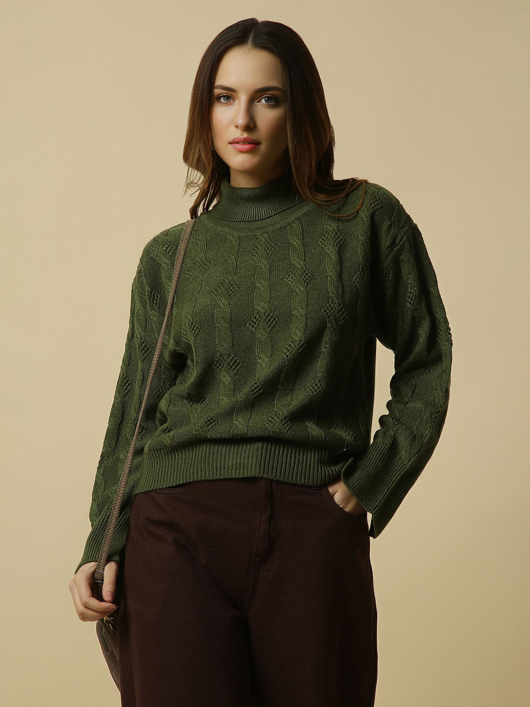 Allen Solly Woman Women Cable Knit Turtle Neck Pullover Sweater