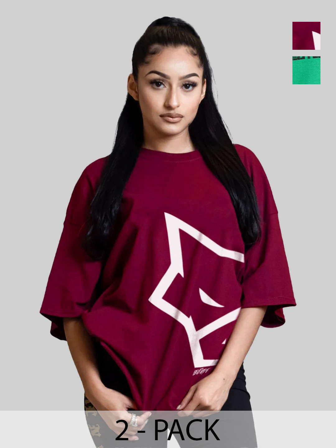 Leotude Women Pack Of 2 Hulk Graphic Printed Round Neck Cotton Oversized T-shirts