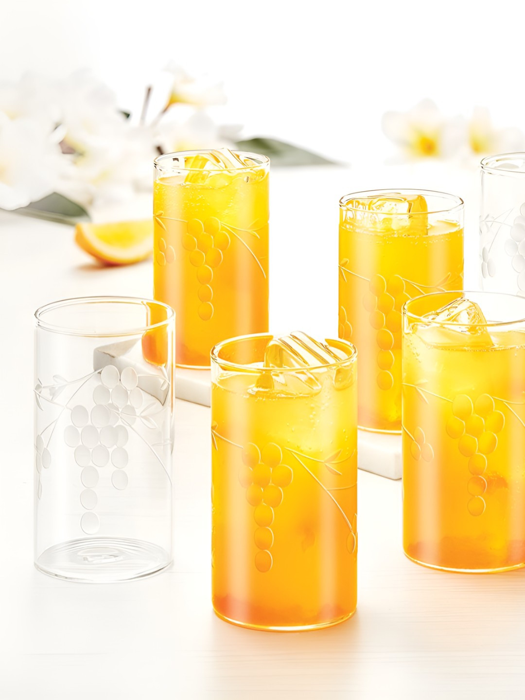 BOROSIL 6 Pieces Transparent Berry Cut Design Borosilicate Glass 295ml