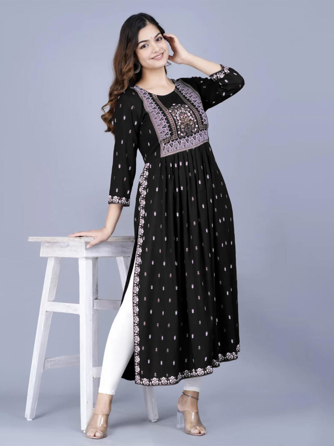Niona Women Printed Naira Cut Straight Kurta