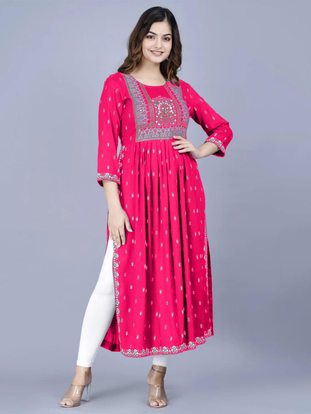 Niona Women Embroidered Naira Cut A-Line Kurtas