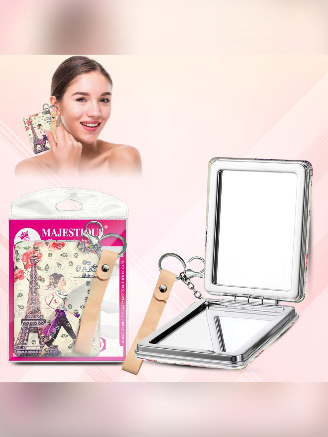 MAJESTIQUE Magnifying Square Folding Mirror With Key Chain