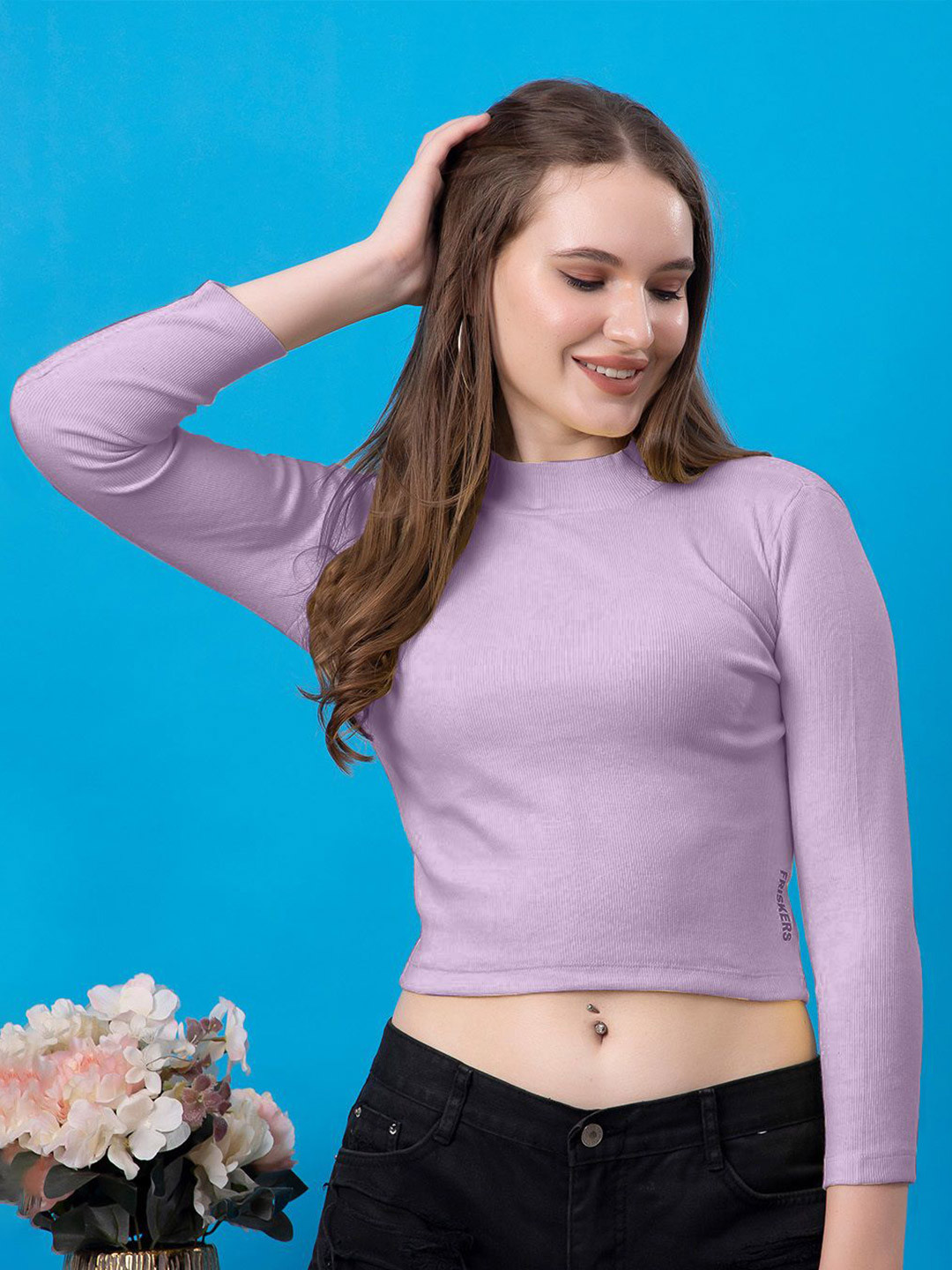 Friskers Women High Neck Cotton Fitted Crop Top