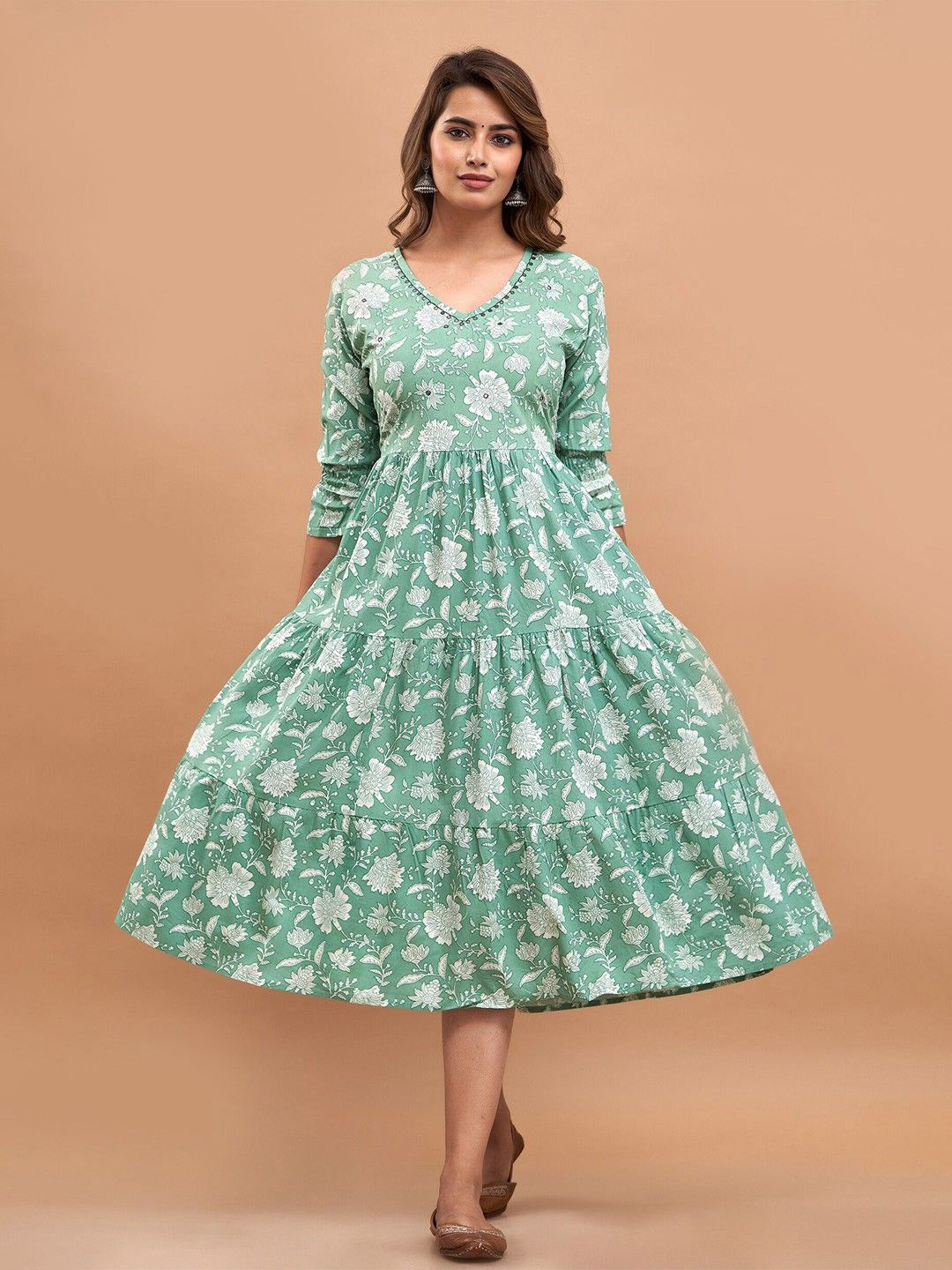 Handish Women Floral Printed Fit & Flare Midi Dress
