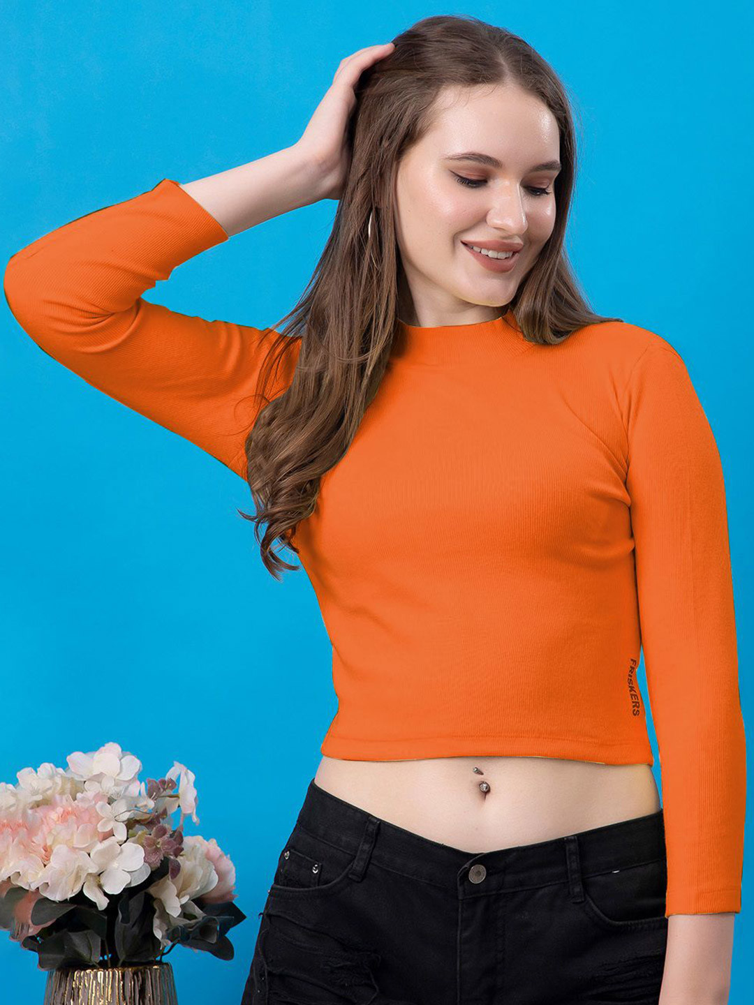 Friskers Women High Neck Cotton Crop Top