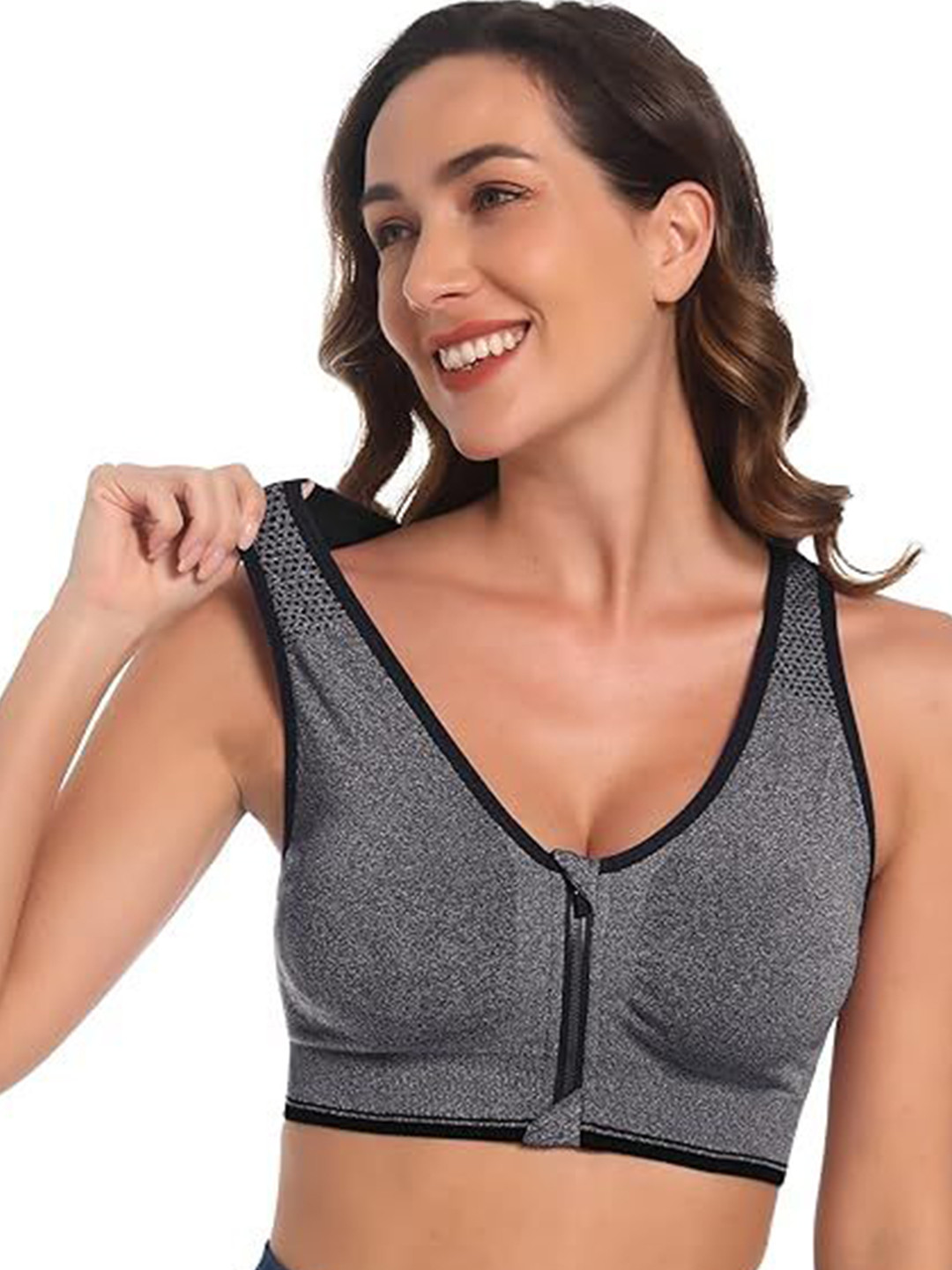 SHOPPY VILLA Full Coverage Front Zip Lightly Padded Rapid Dry Workout Sports Bra