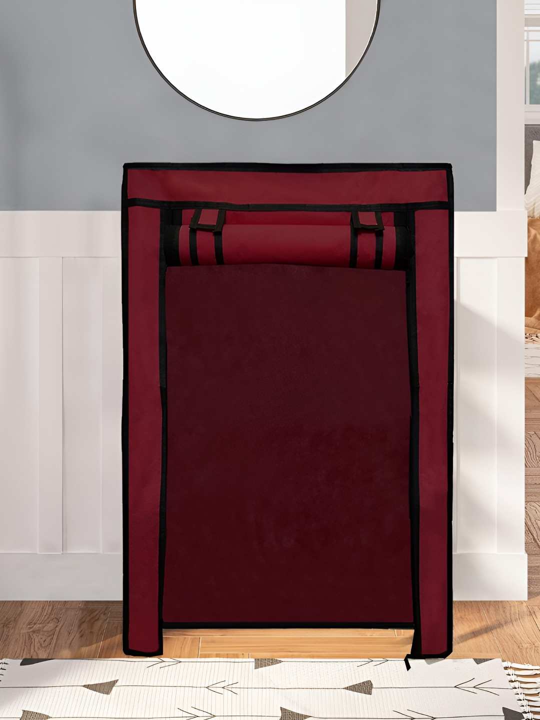 Urban Choice Maroon & Black Water Resistant 120 GSM Zipper 6 Layer Shoe Rack Cover