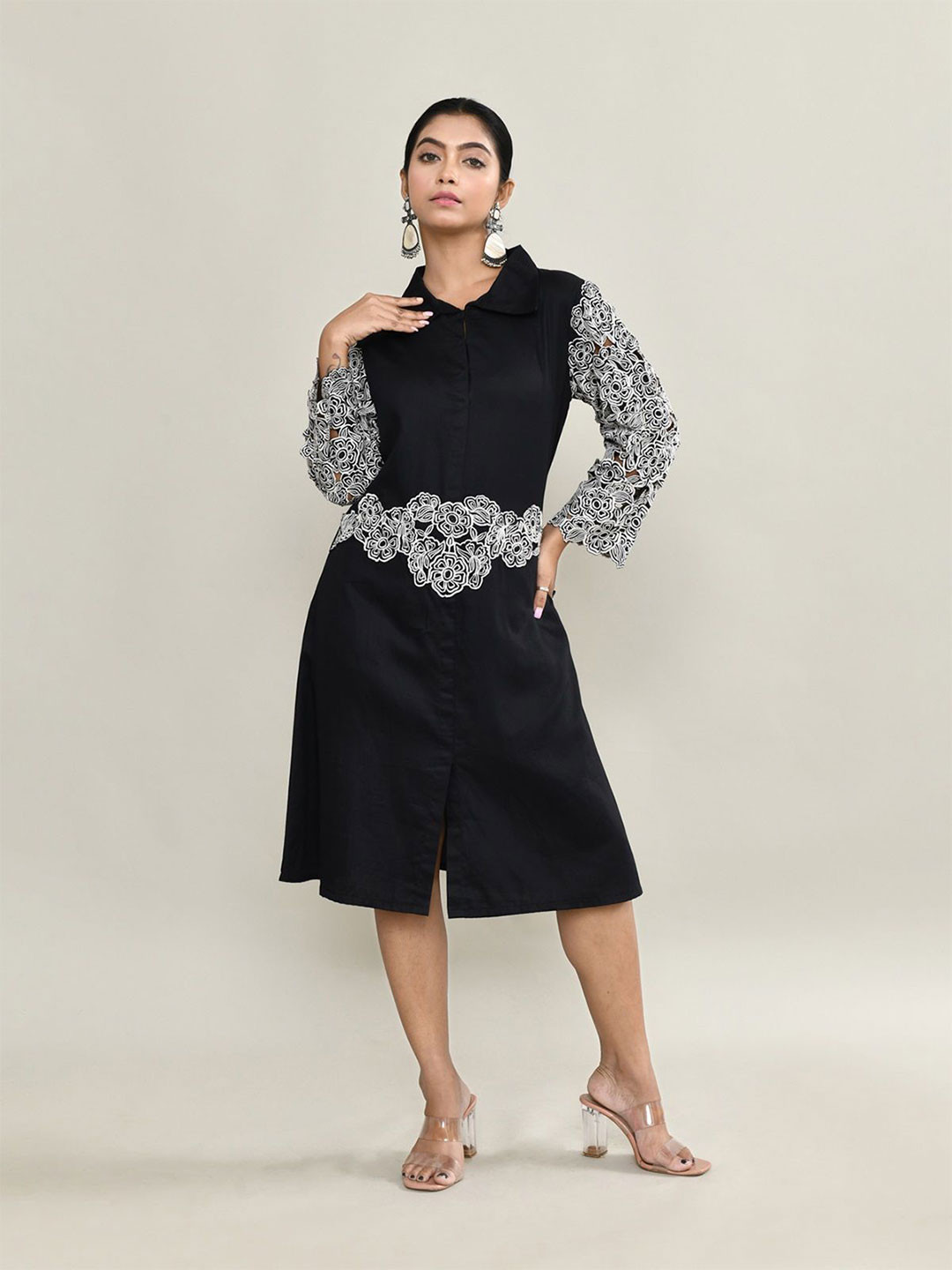 The Maple Women Shirt Collar A-Line Dress