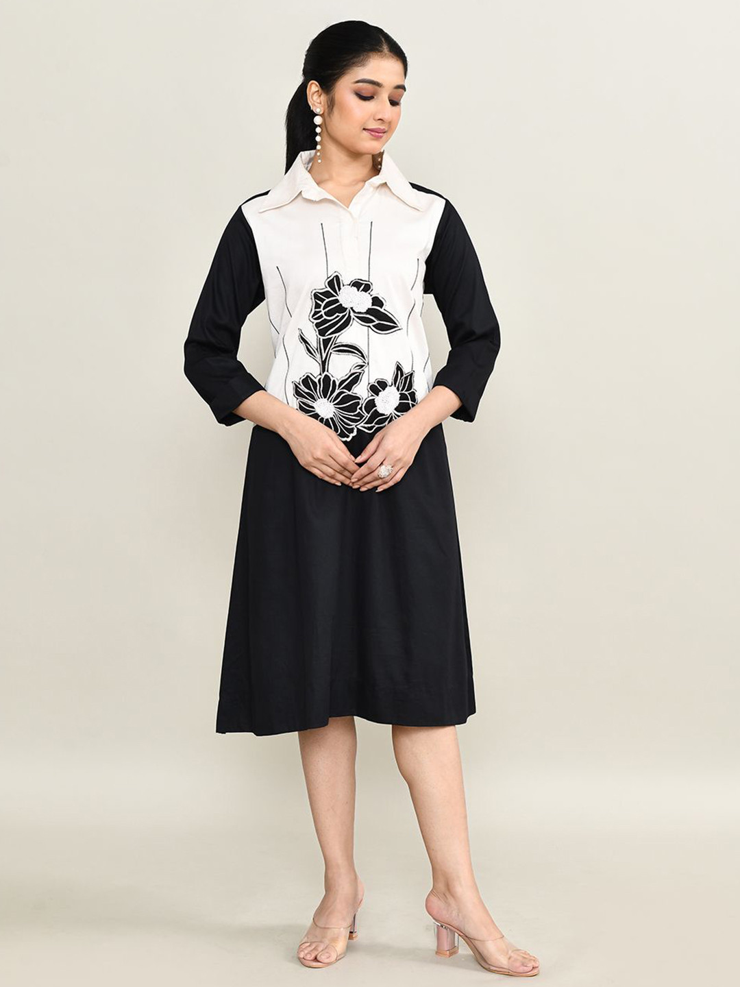The Maple Women Cotton Floral Printed A-Line Midi Dress