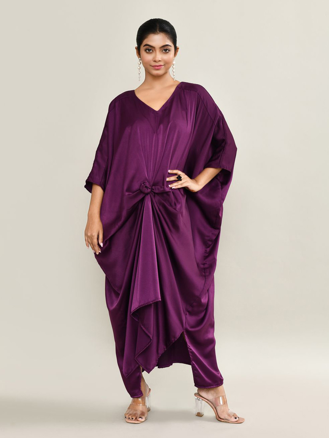 The Maple Satin Batwing Sleeves Kaftan Maxi Dress