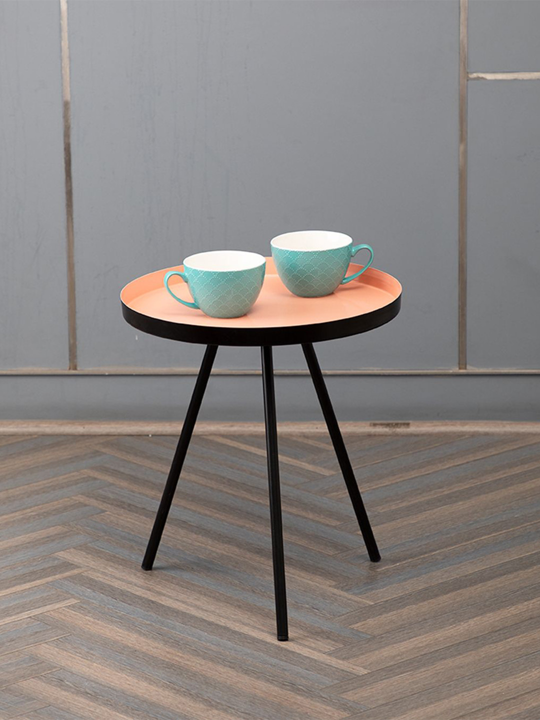 MARKET99 Peach-Colored & Black Metal Round Shaped Coffee Table