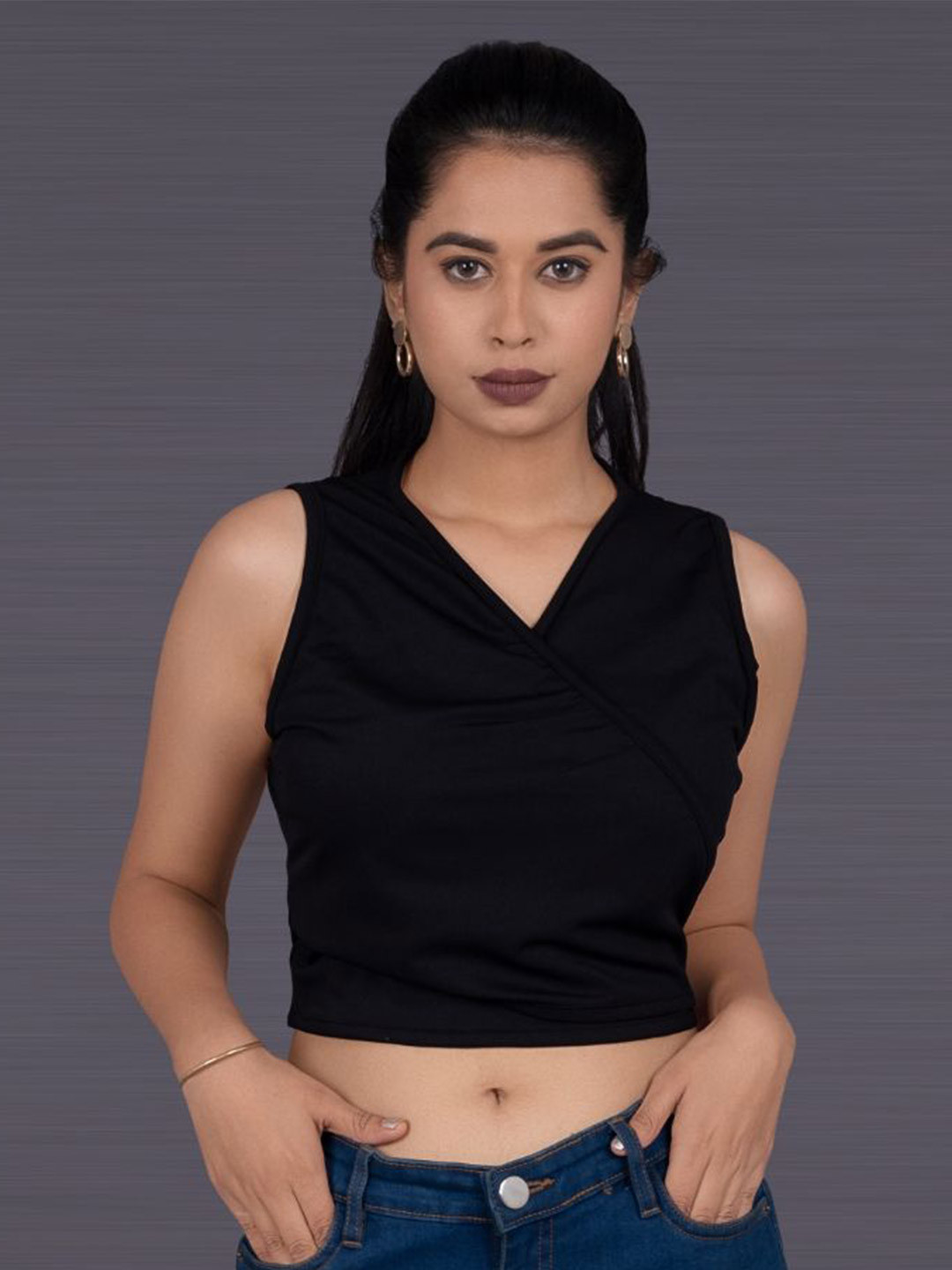 La Aimee Women V-neck Sleeveless Wrap Crop Top